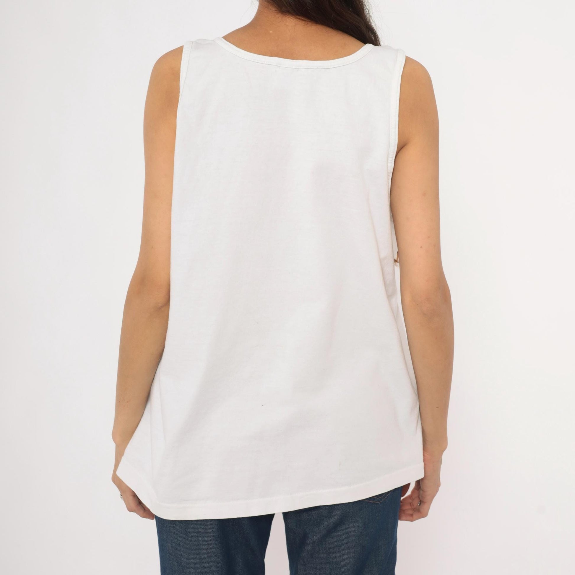 90s TNT No Blood No Foul Basketball Graphic Tank Top White Cotton Large L