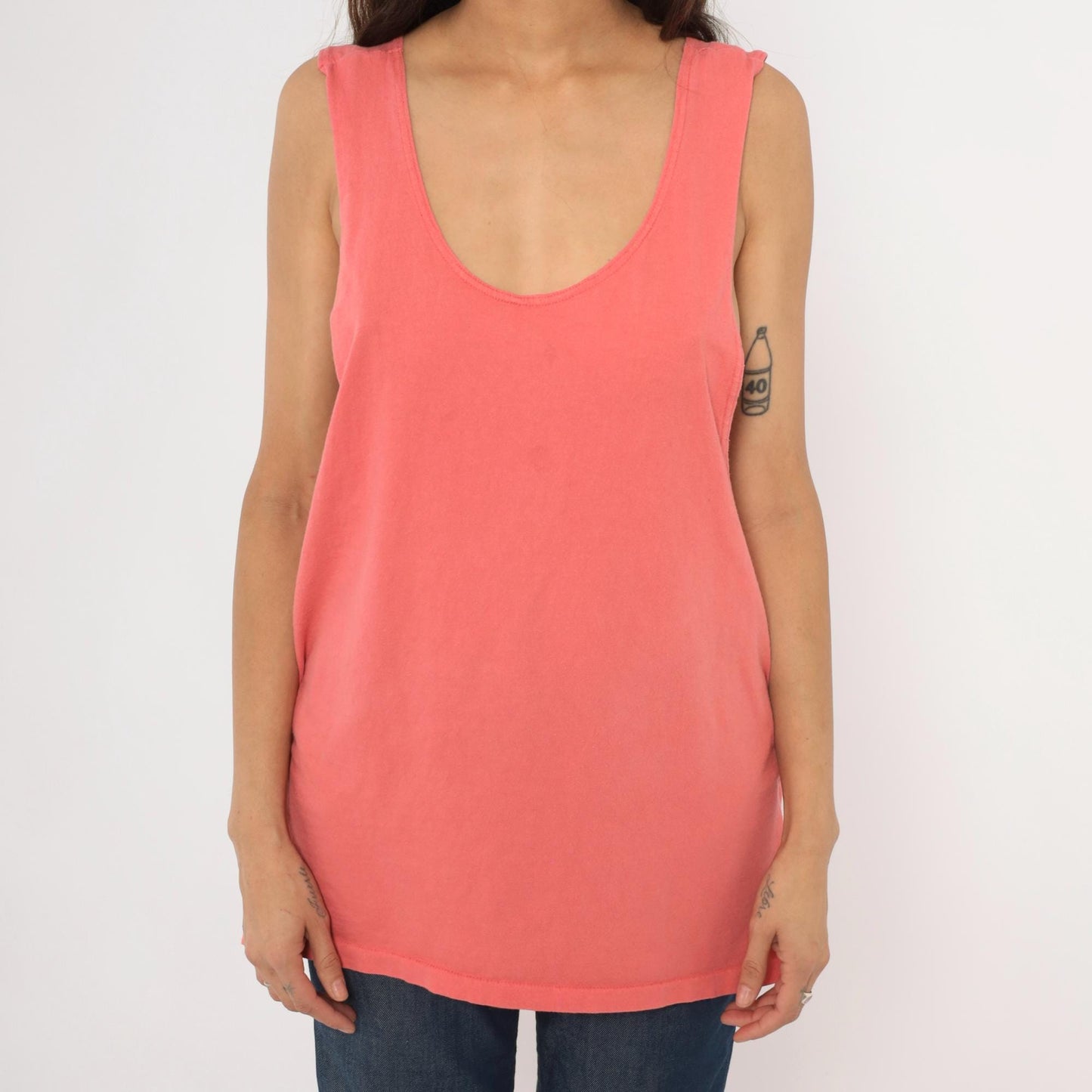 90s Todays News Coral Tank Top Scoop Neck Cotton Medium M