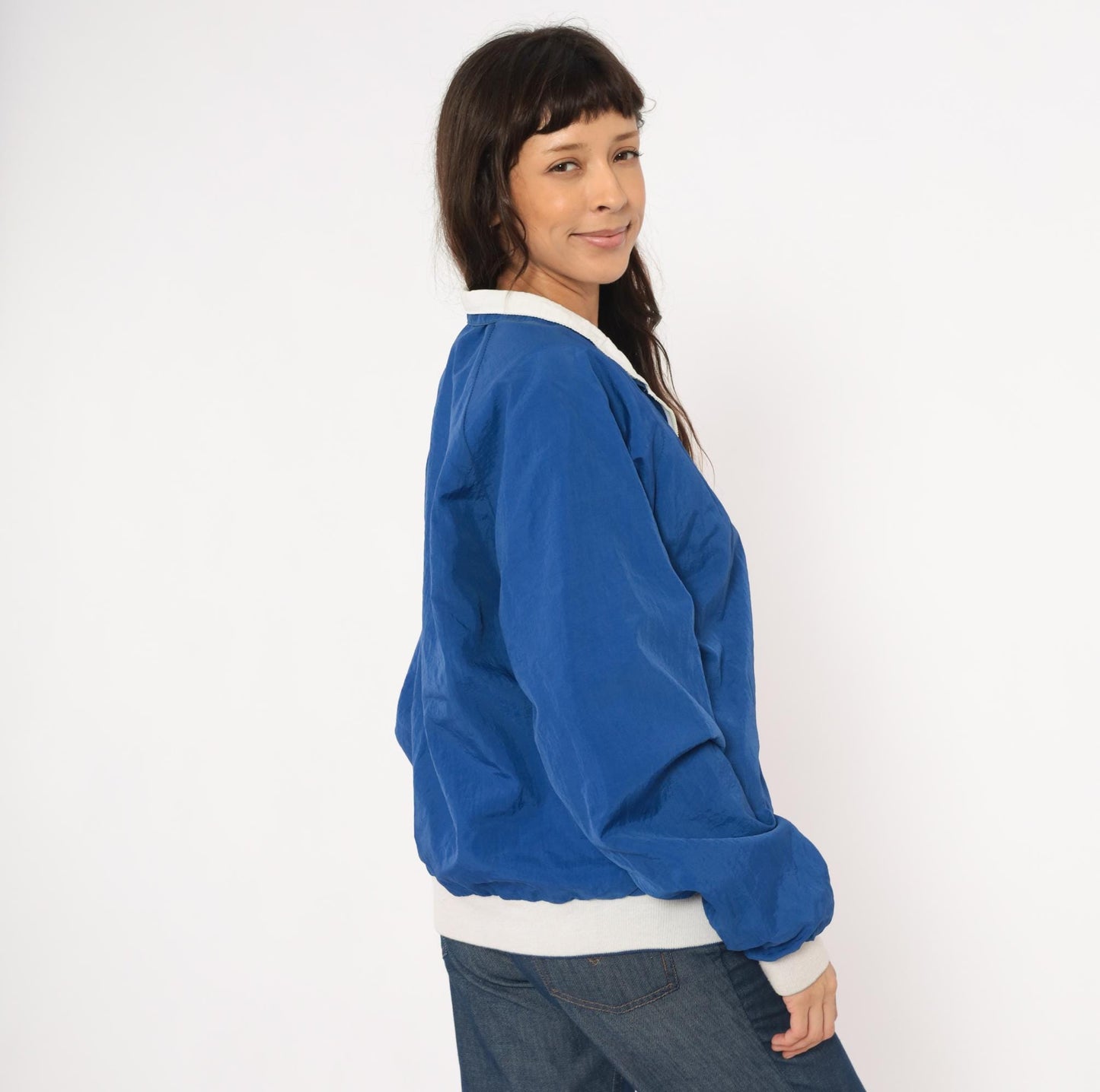 80s Sasson Reversible Windbreaker Blue White Colorblock Raglan Jacket Large