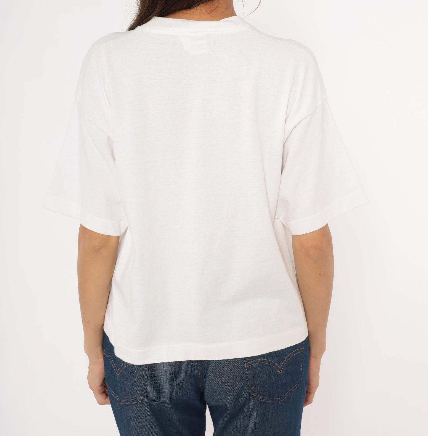 90s Honolulu Nights Fruit of the Loom Crop Tee White Pink Hibiscus Medium Large