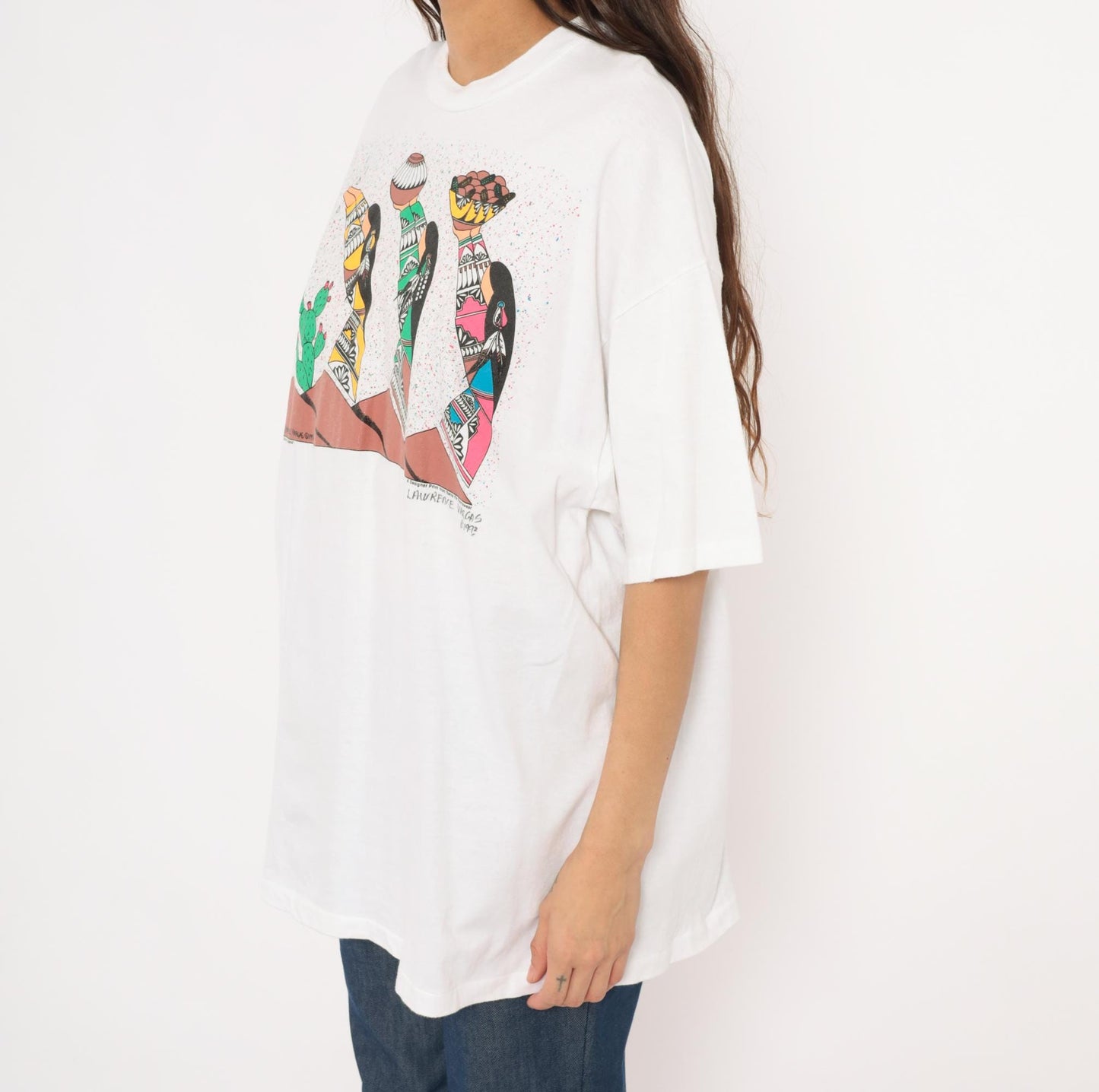 90s Lawrence Vargas Harvest Maidens Southwestern Graphic Tee White Cotton Extra Large XXL