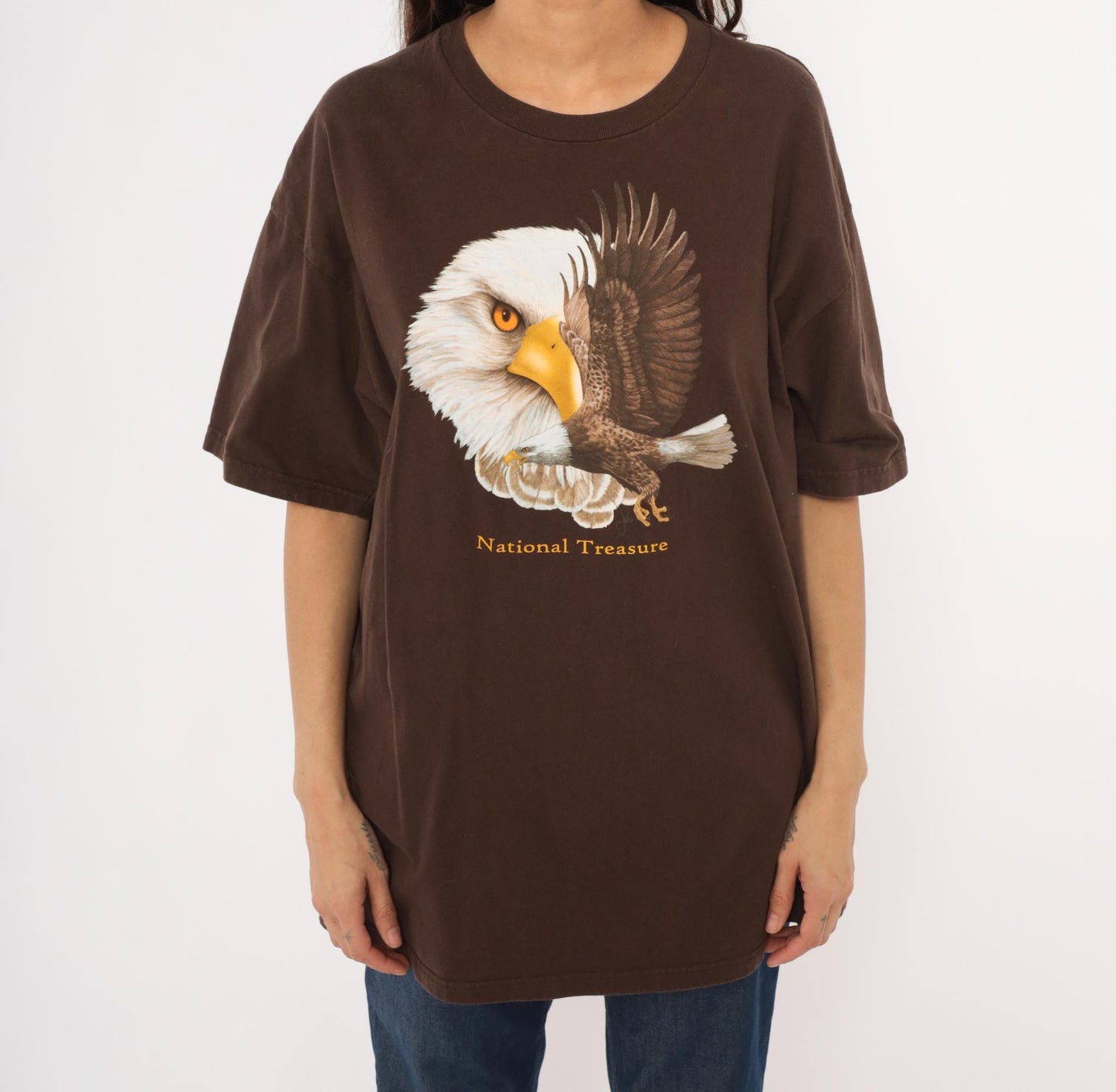 2000s Bald Eagle Nature Tee Ringspun Apparel Brown Cotton Graphic Shirt Extra Large XL