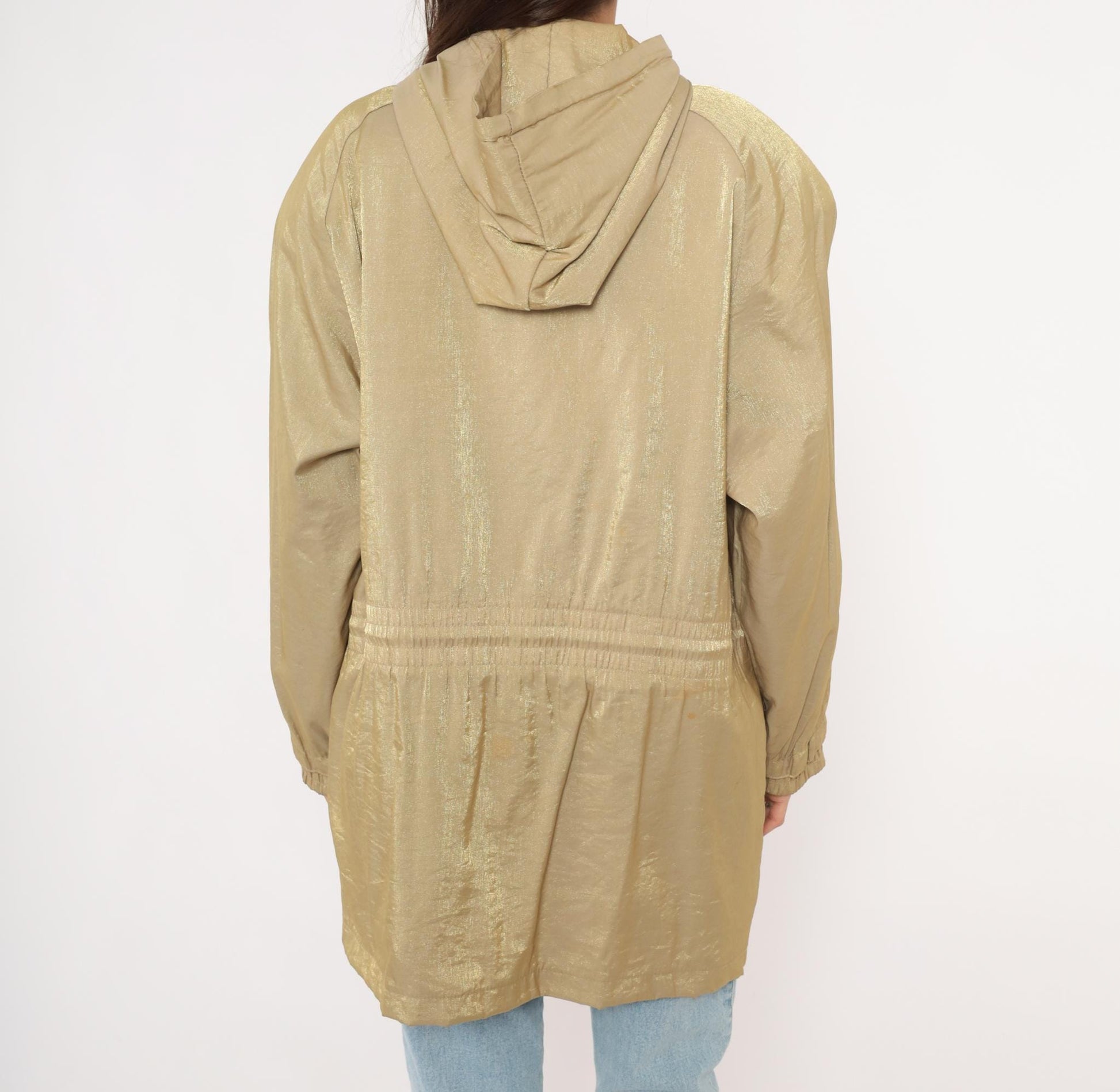 90s Diana Marco Gold Metallic Hooded Parka Windbreaker Large L