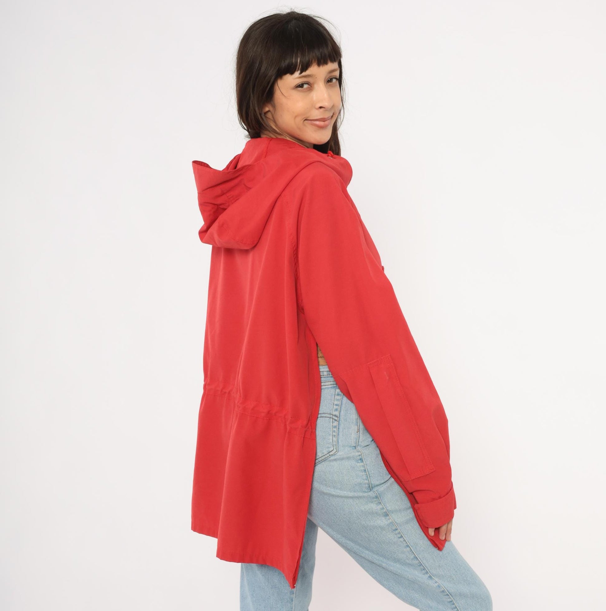 80s Red Anorak Pullover Half-Zip Windbreaker Kangaroo Pocket Jacket Extra Large