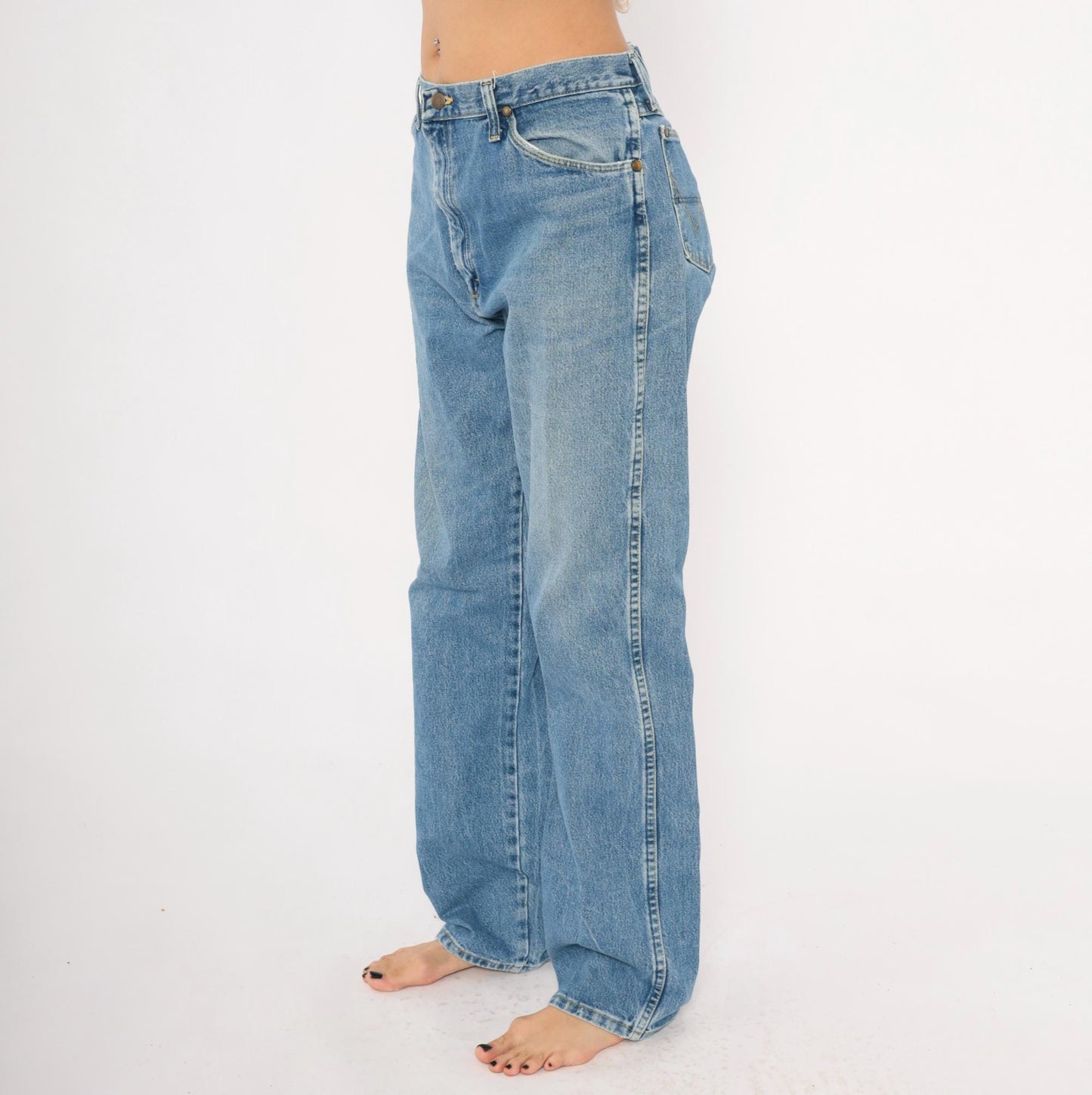 90s Wrangler Medium Wash Straight Leg Jeans High Rise Blue Denim 35x34