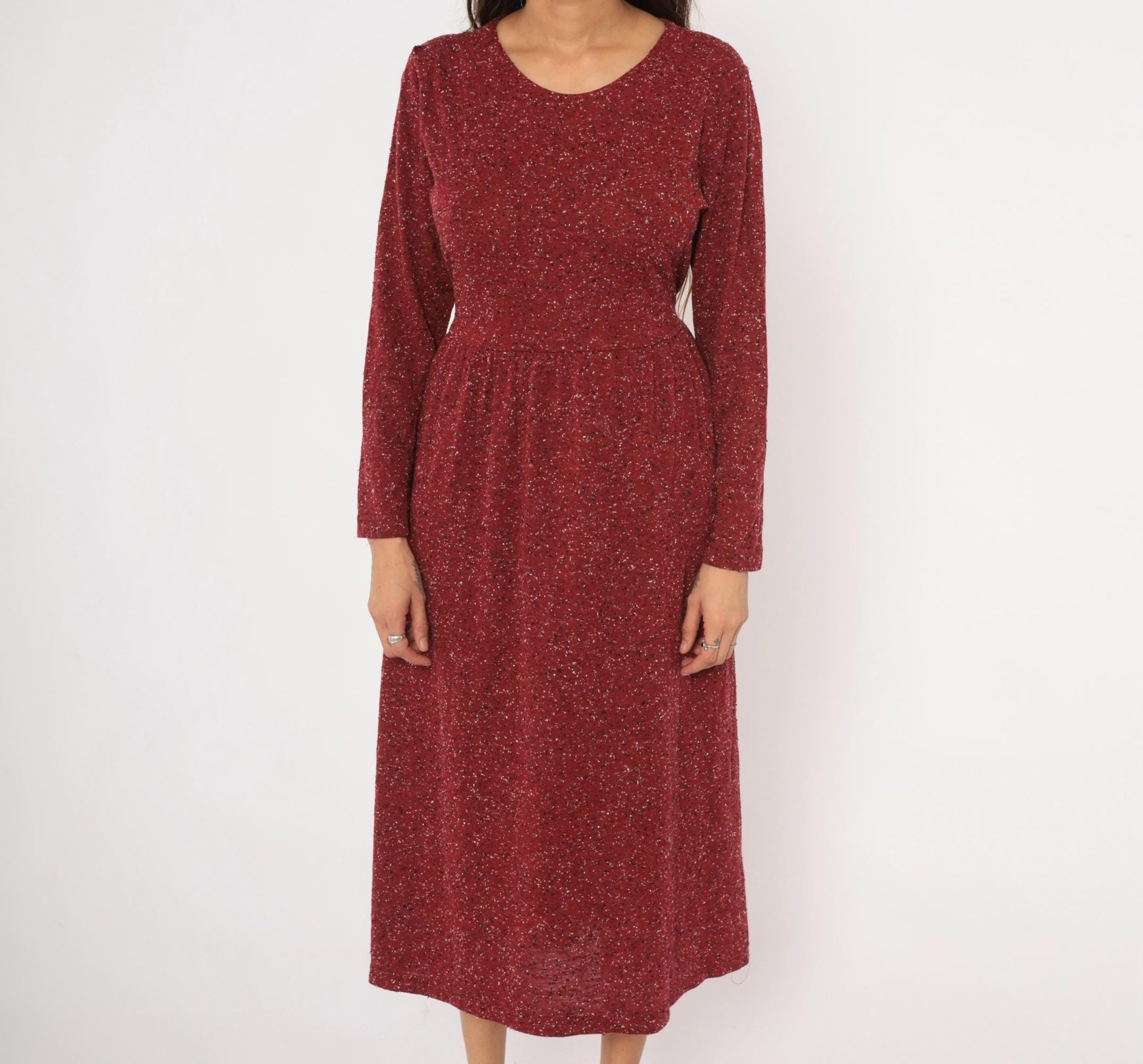 90s Alias Burgundy Speckled Knit Midi Dress Tie Back Medium M