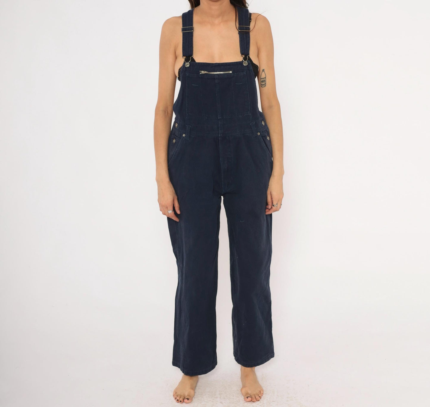 Y2K Route 66 Navy Denim Carpenter Overalls Straight Leg Medium M