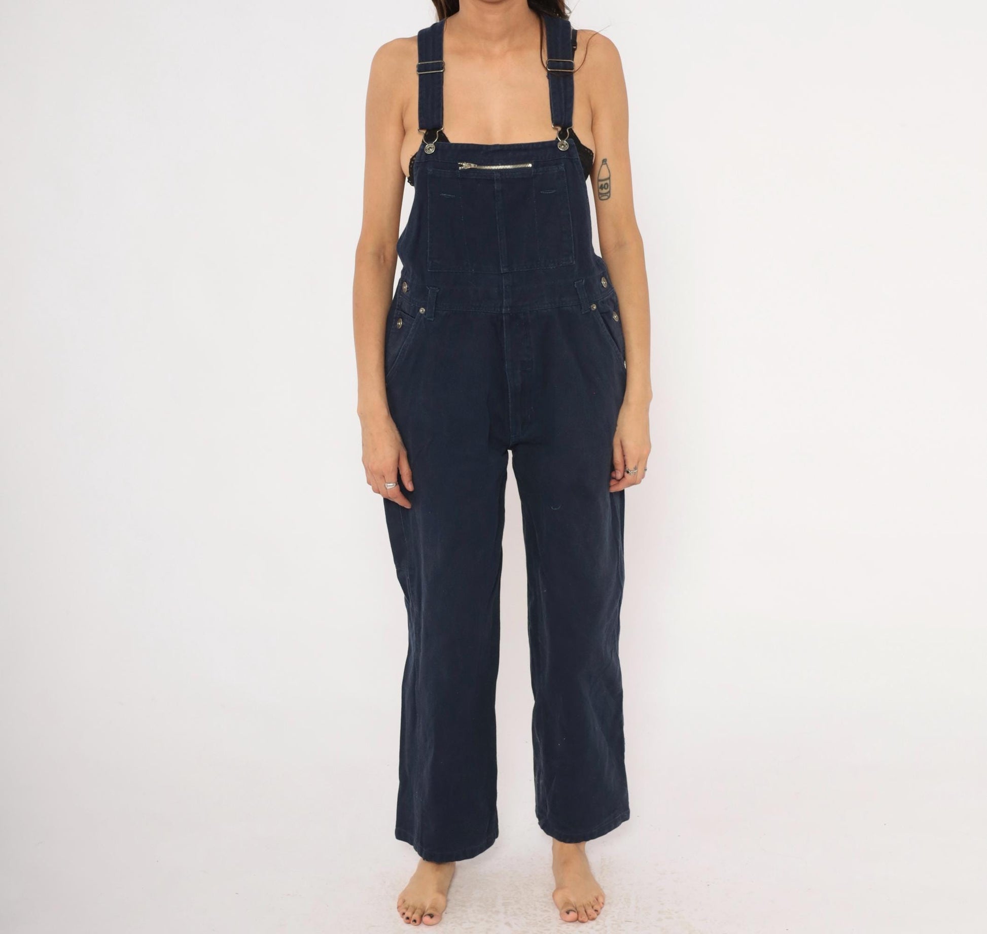 Y2K Route 66 Navy Denim Carpenter Overalls Straight Leg Medium M