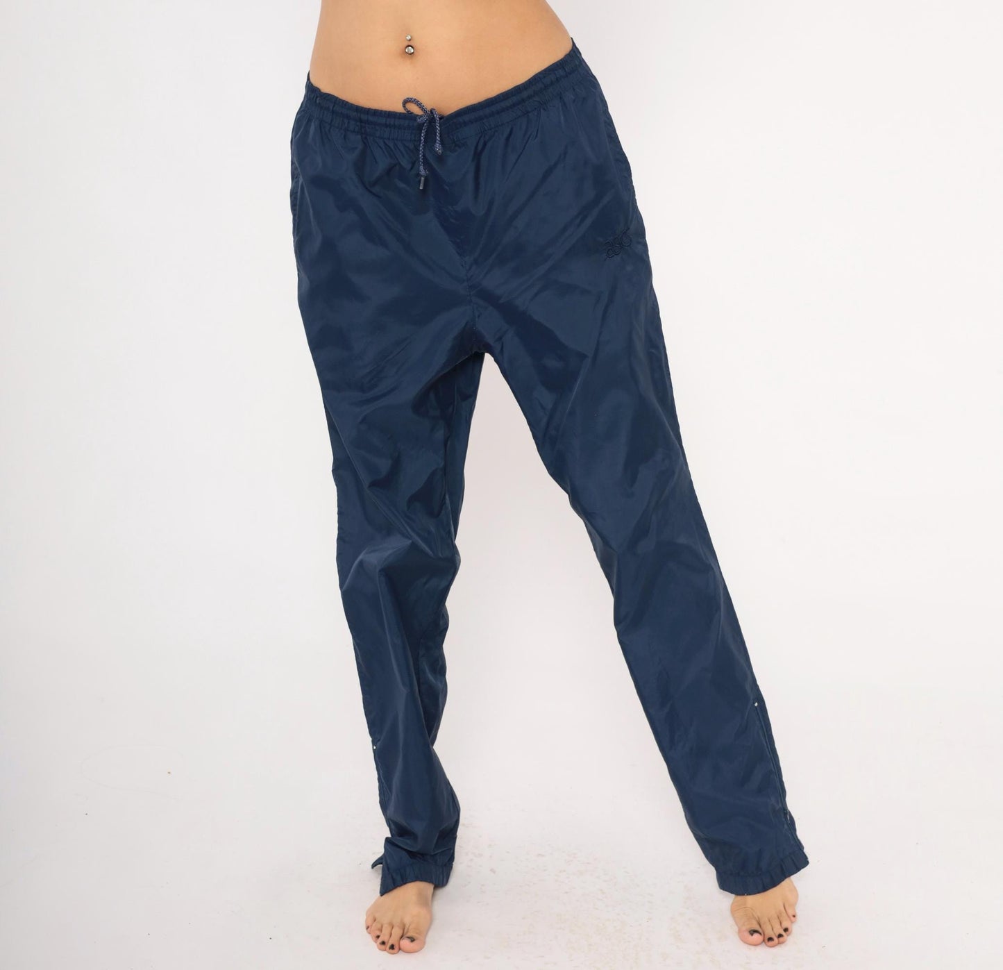 90s Asics Navy Windbreaker Track Pants Straight Leg Medium M