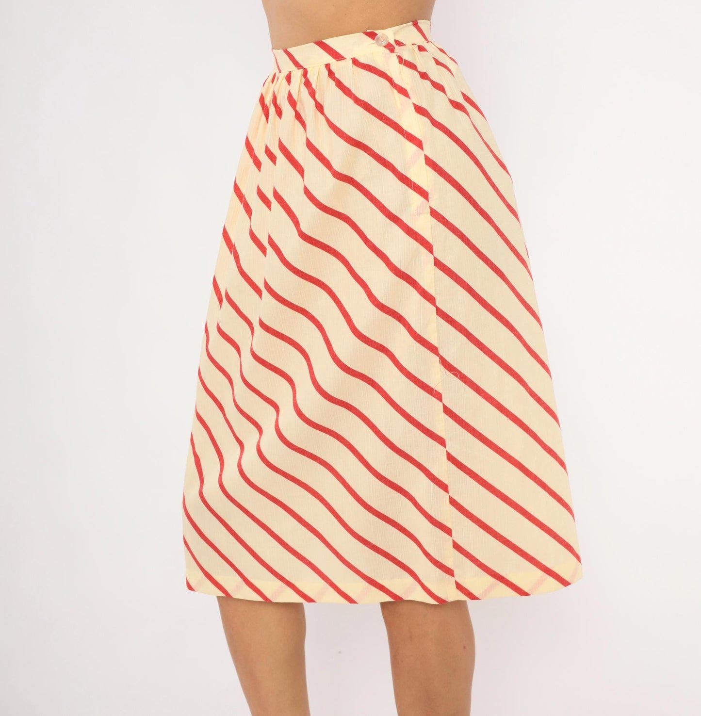 60s Bryn Mawr Diagonal Stripe A-Line Skirt Red Cream Knee Length Extra Small XS