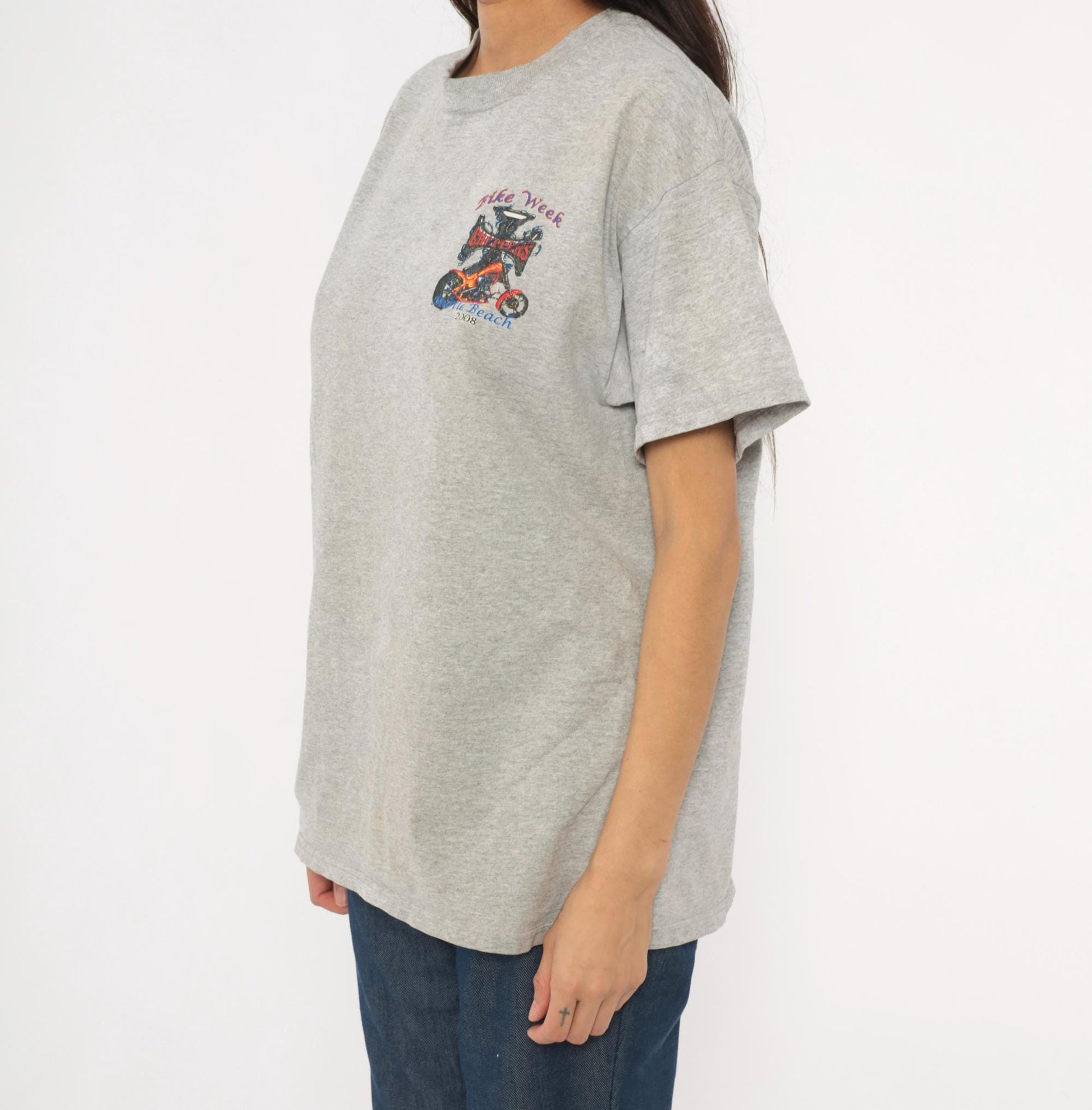 2000s Delta Myrtle Beach Bike Week Chopper Graphic Tee Heather Grey Large L