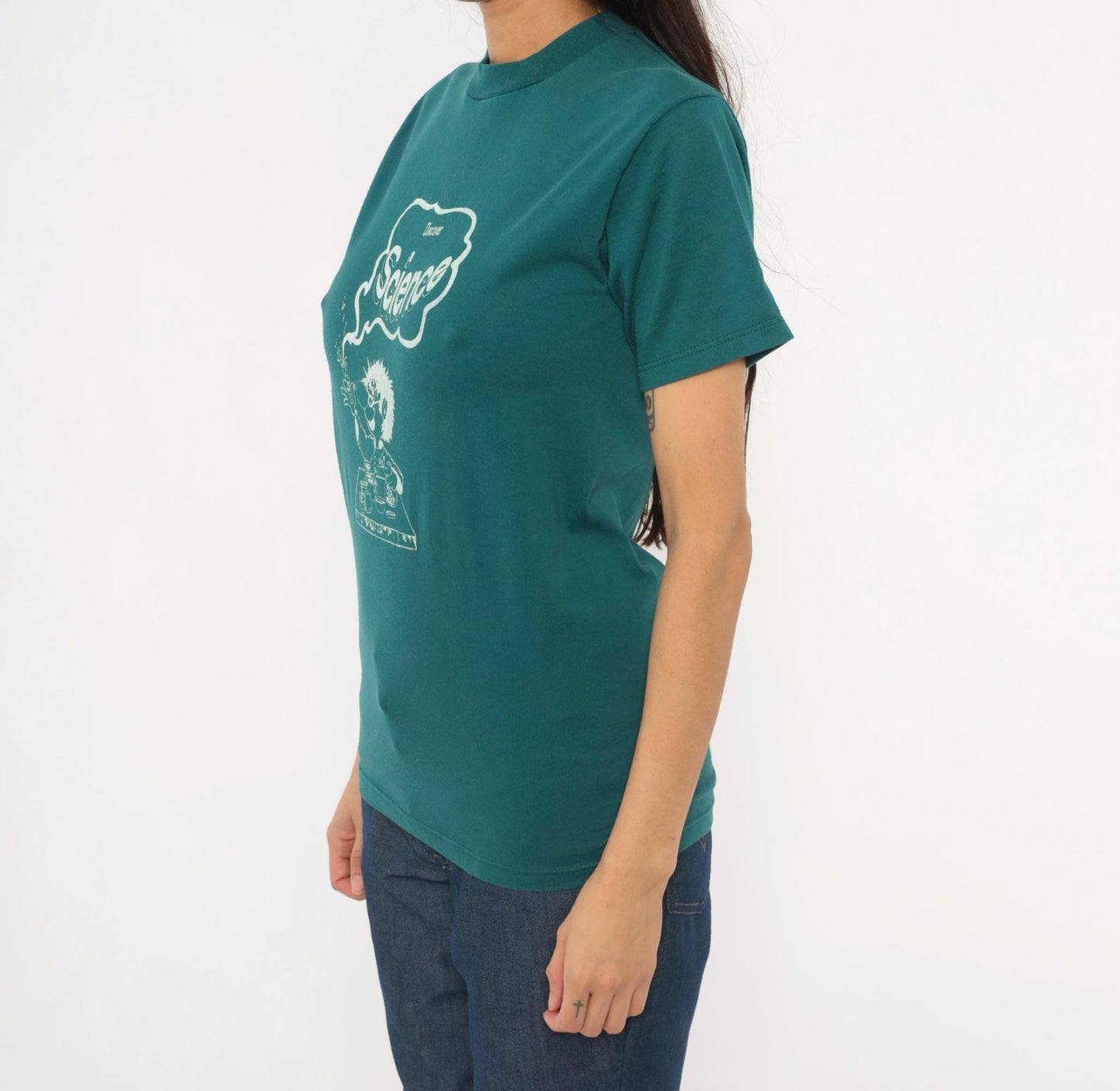 90s Jerzees Mad Scientist Discover Science Graphic Tee Teal Small