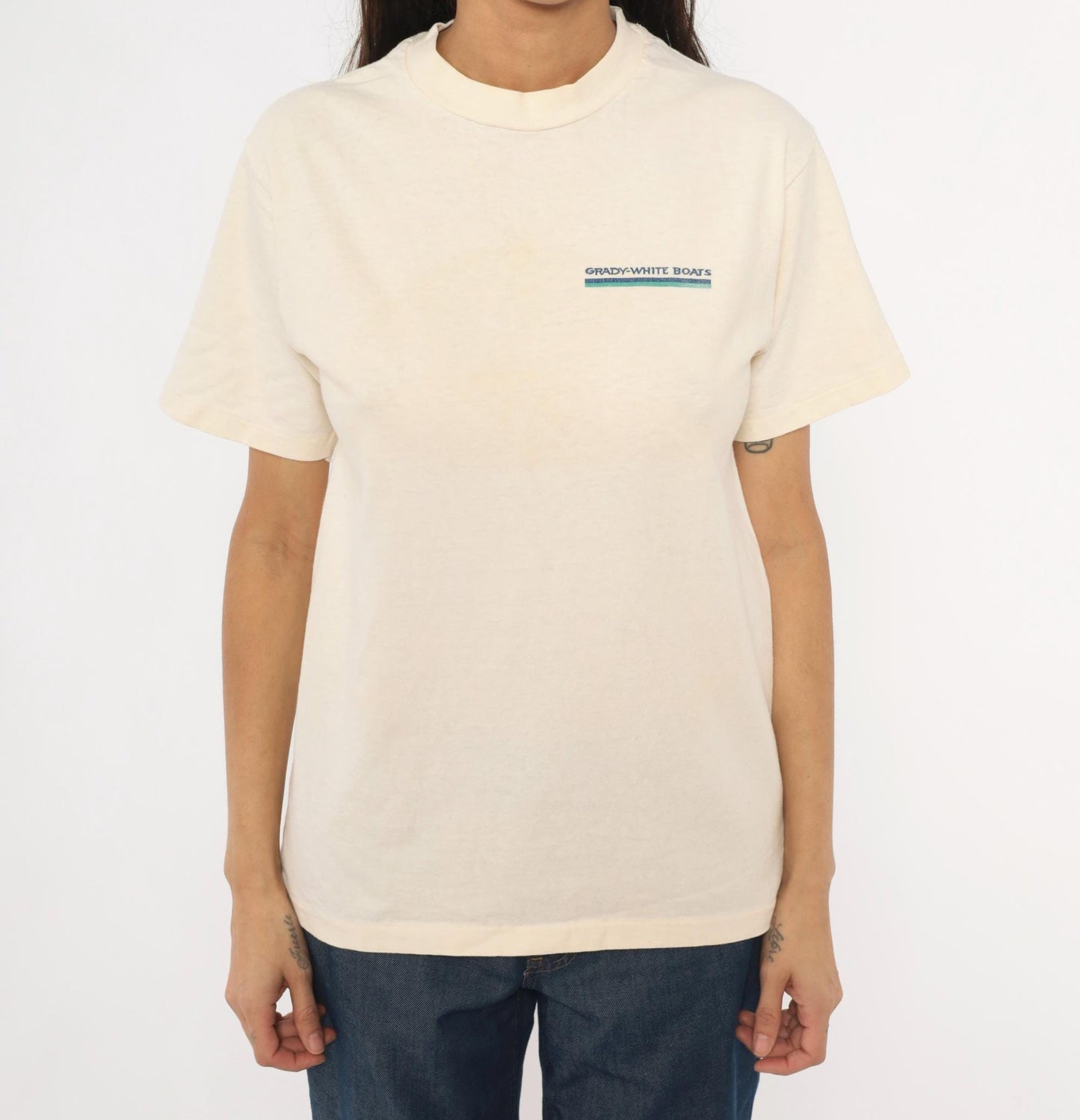 90s Grady-White Boats Sportfishing Graphic Tee Cream Cotton Medium M