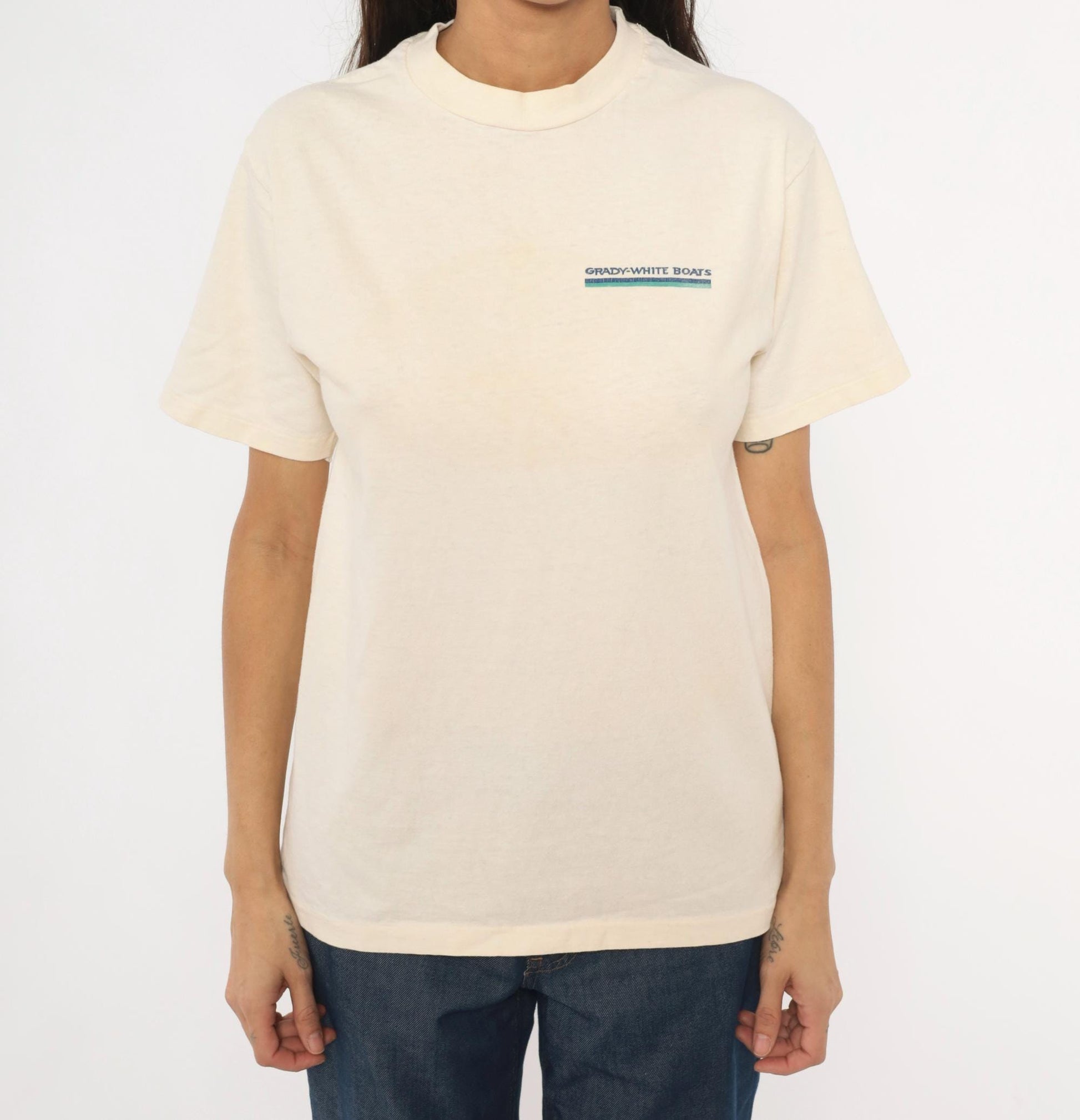 90s Grady-White Boats Sportfishing Graphic Tee Cream Cotton Medium M