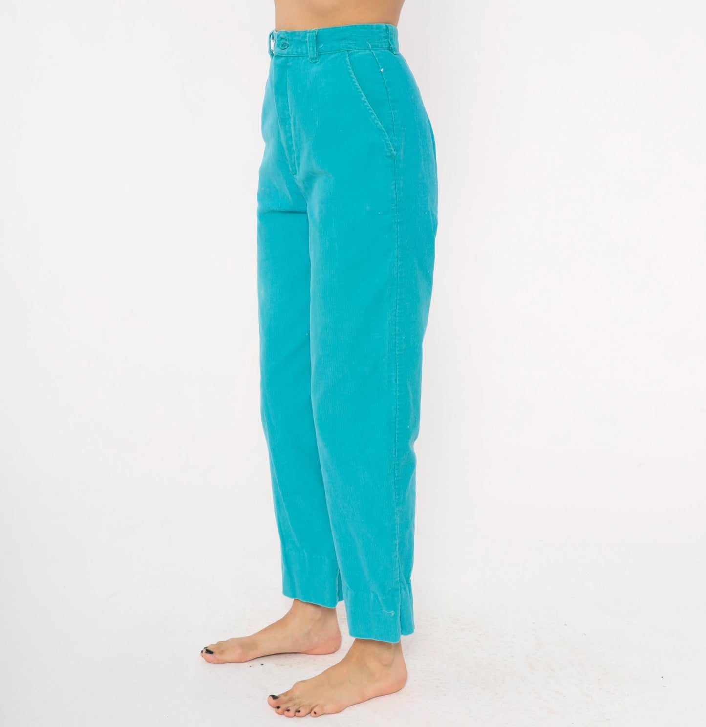 80s Gregg Michael Teal Corduroy Trousers High Waisted Straight Leg Extra Small XS