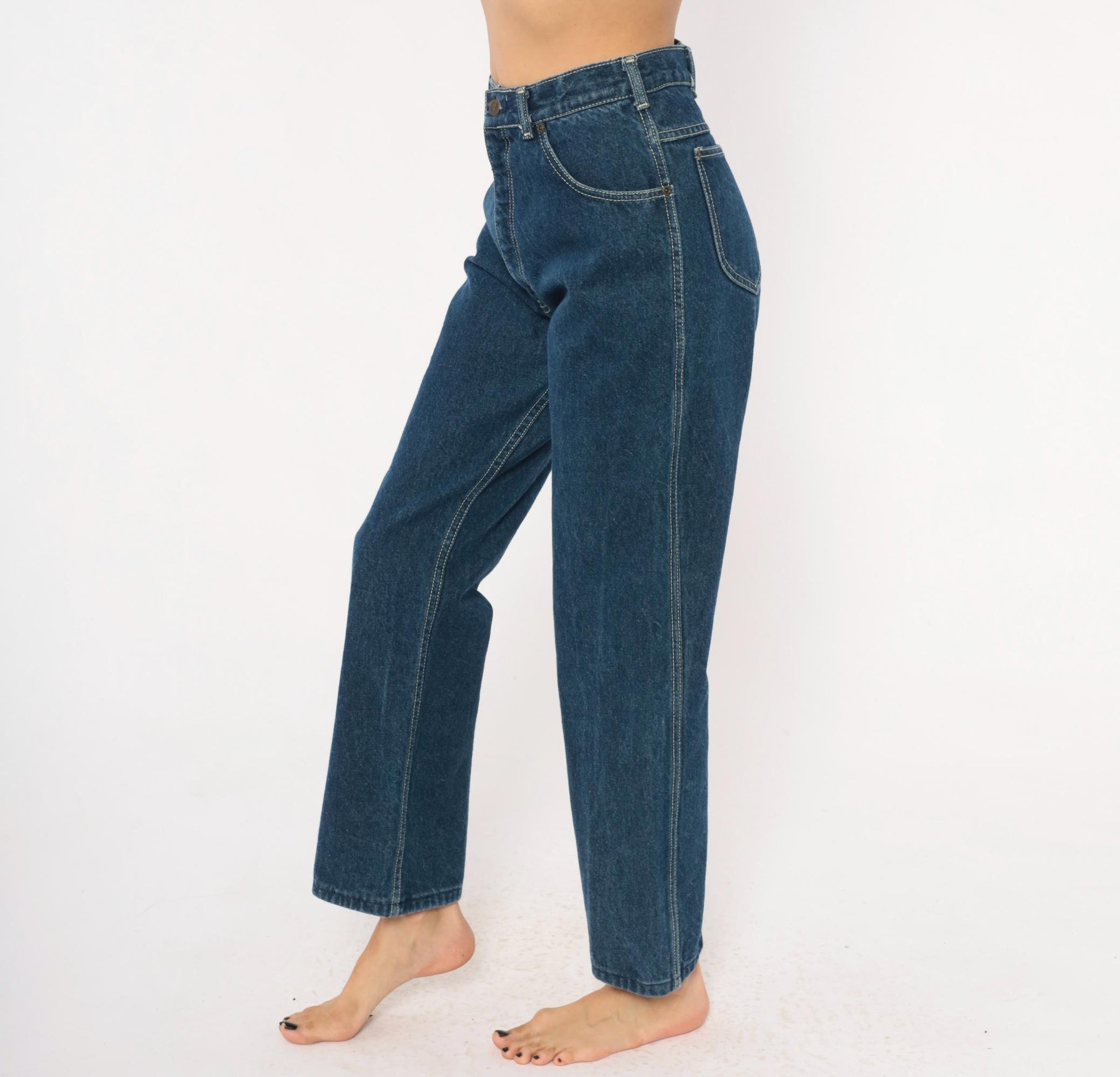80s Kenny Rogers Western Embroidered Daisy Jeans High Waist Straight Leg Blue 28