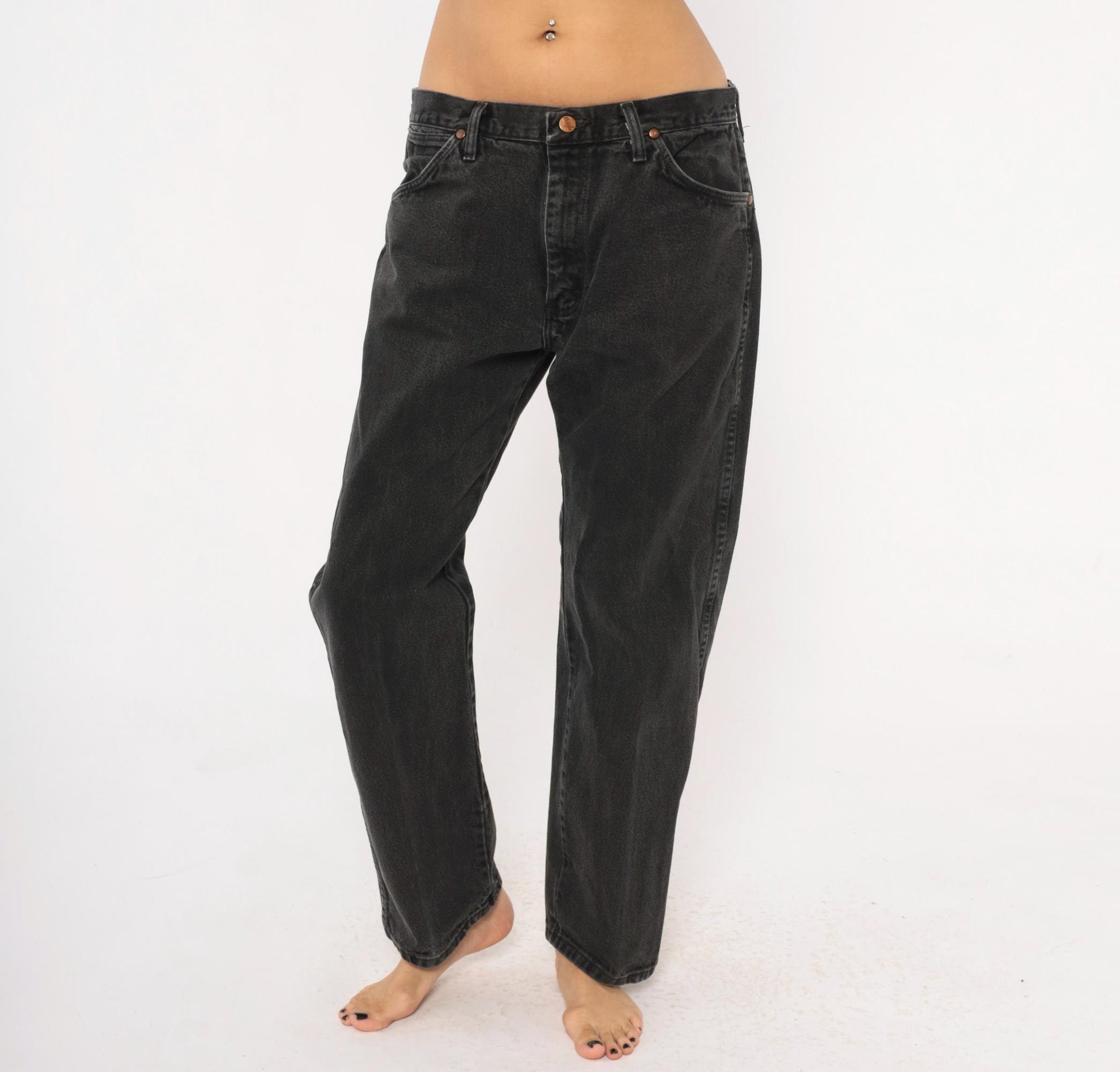 Wrangler Black Denim Jeans Straight Leg Mid-Rise Cotton 2000s 34x30