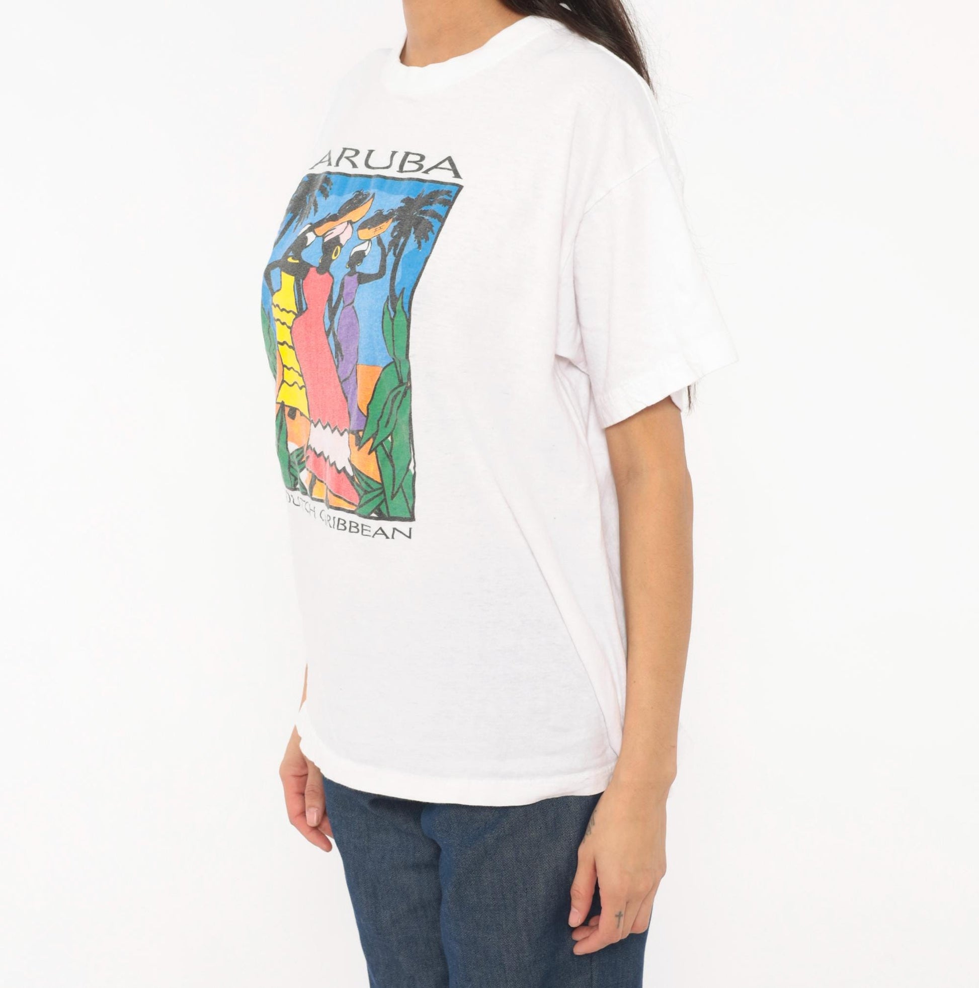 90s Aruba Paradise Island Souvenir Tee White Cotton Graphic Large L