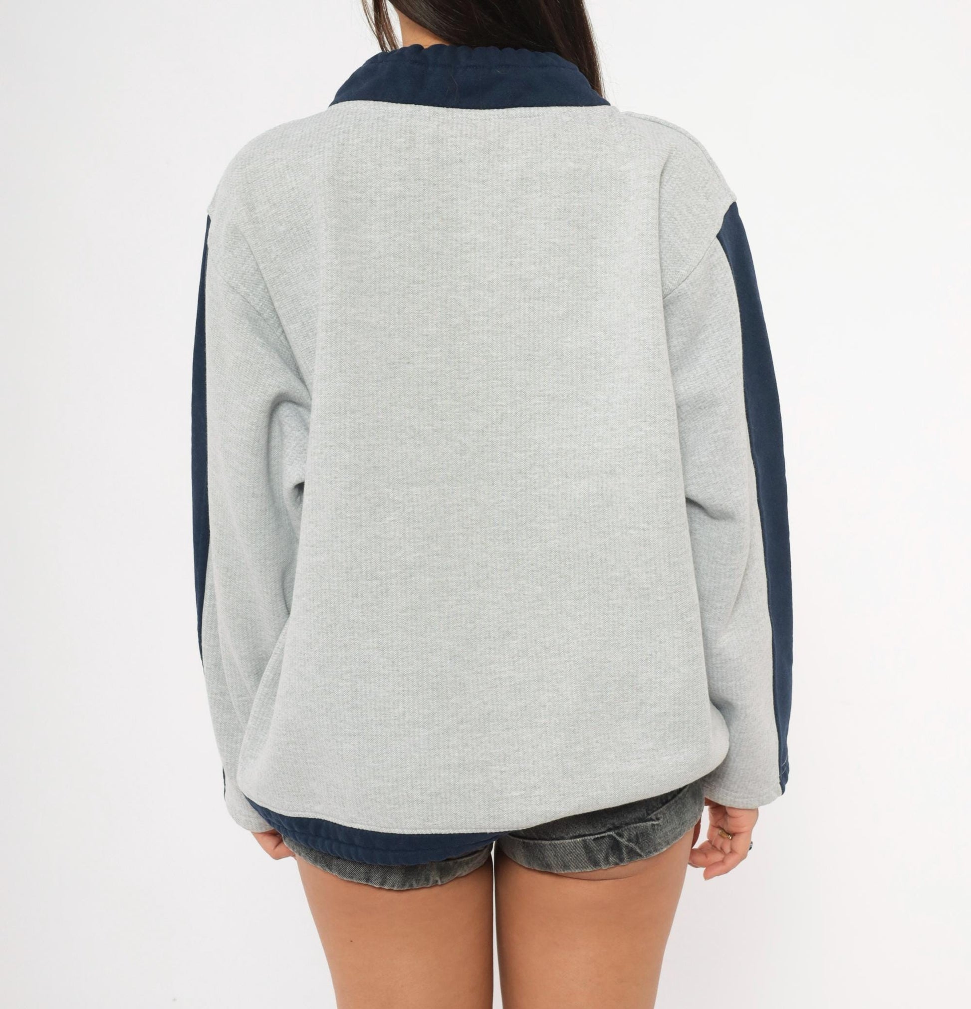 90s Renegade Club Okoboji Colorblock Sweatshirt Grey Navy Funnel Neck Large L