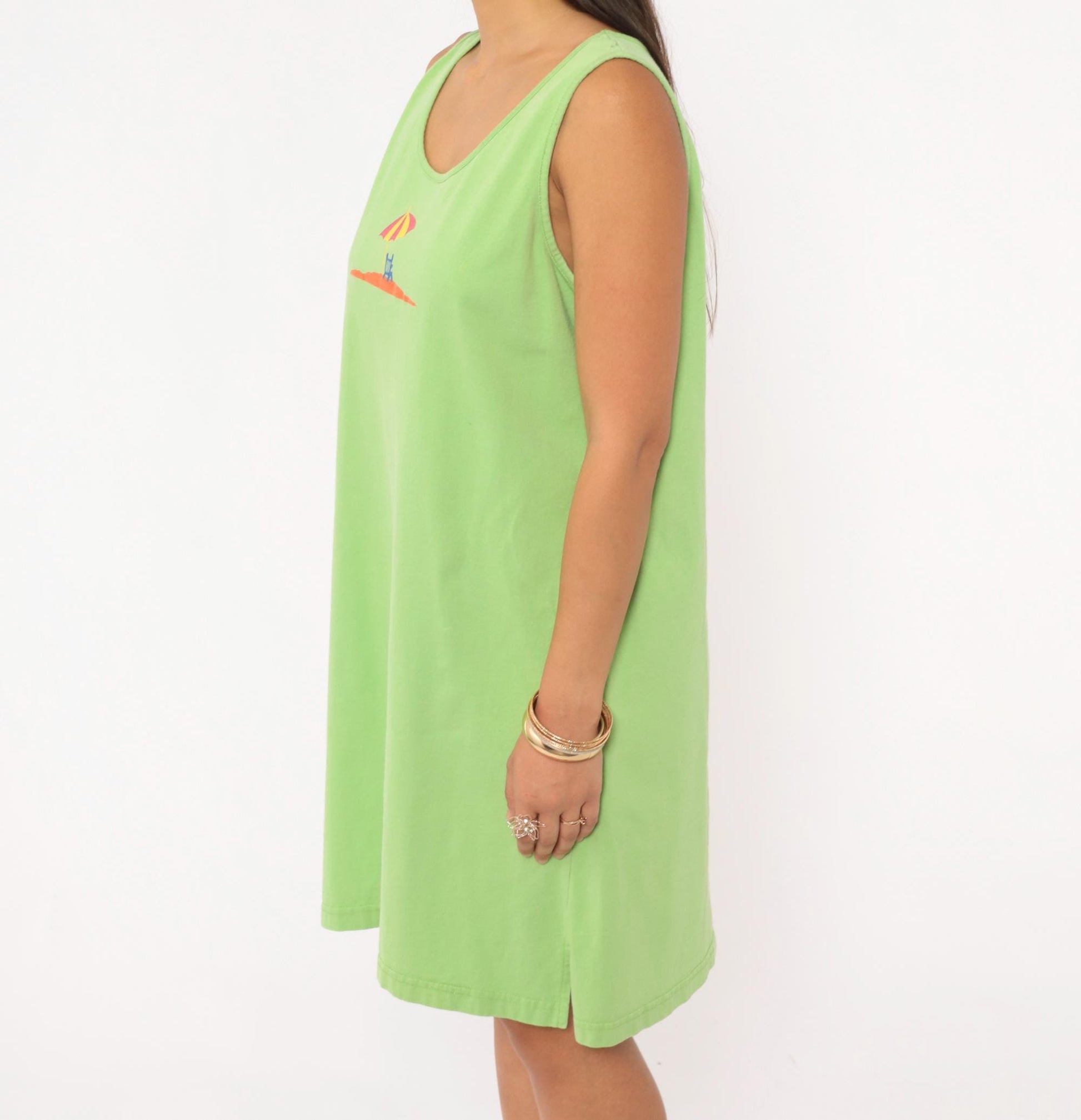 90s Jennifer Moore Beach Umbrella Tank Dress Sage Green Cotton Large L