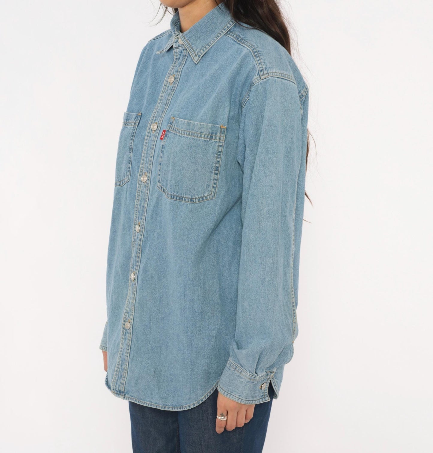 Levis Light Wash Denim Shirt Cotton Snap Button Small S