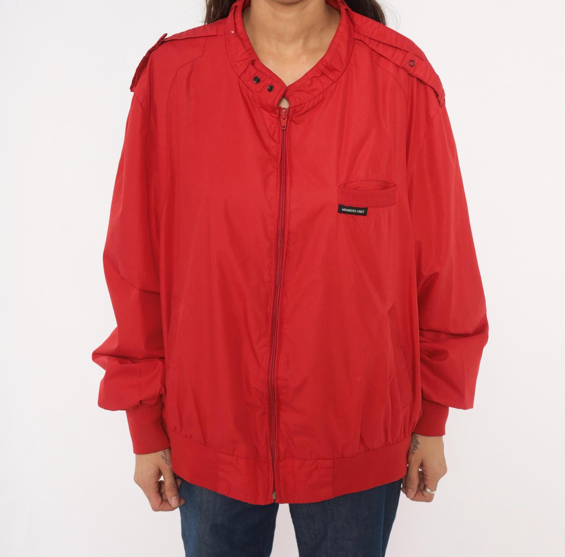 80s Members Only Red Bomber Jacket Café Racer Cotton Snap Collar Plus Size XXL
