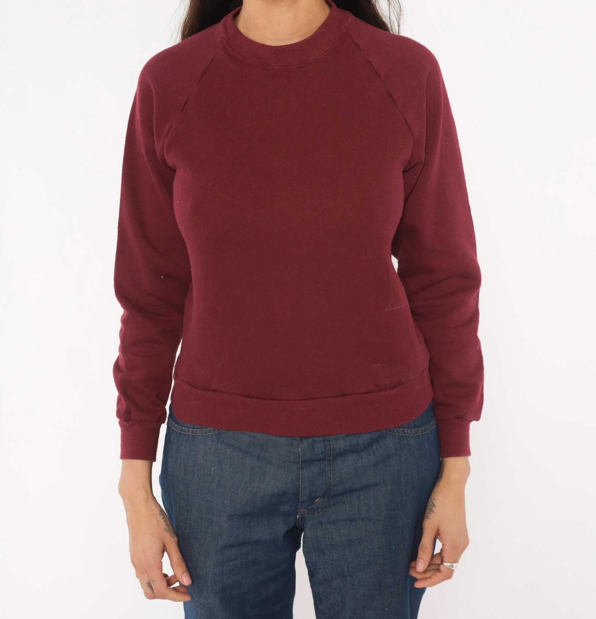 90s Jerzees Burgundy Raglan Sweatshirt Crewneck Solid Wine Pullover Extra Small XS