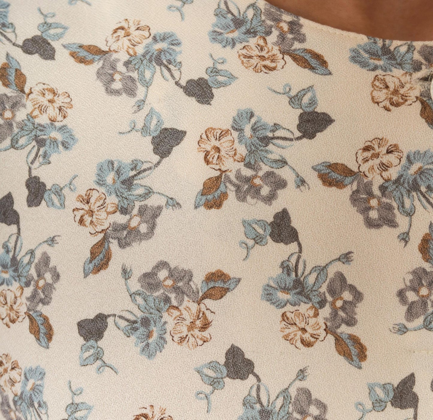90s Josephine Chaus Floral Button Blouse Cream Puff Sleeve Collarless Medium M