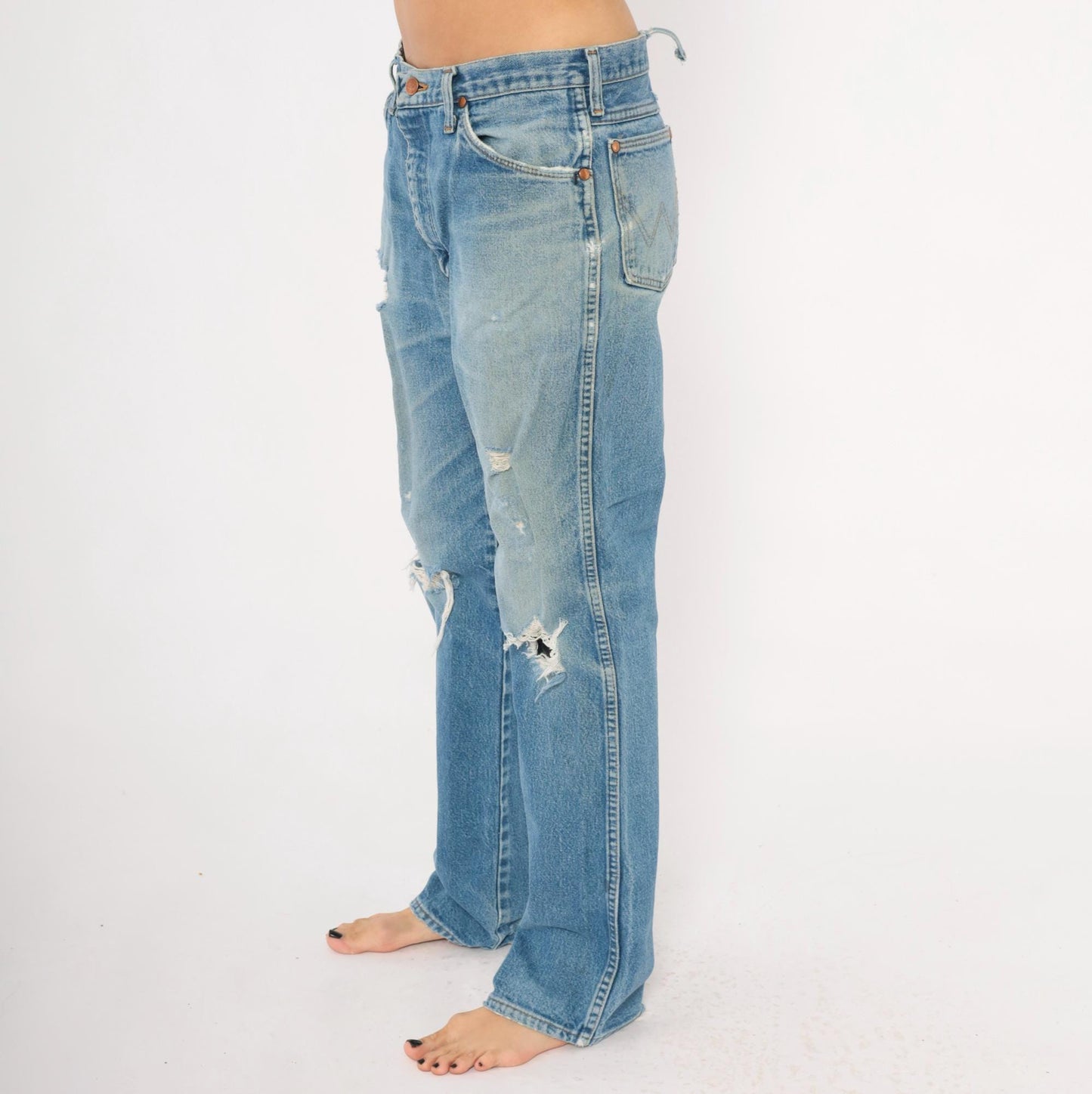 90s Wrangler Jeans Light Wash Distressed Straight Leg Cotton Extra Large XL
