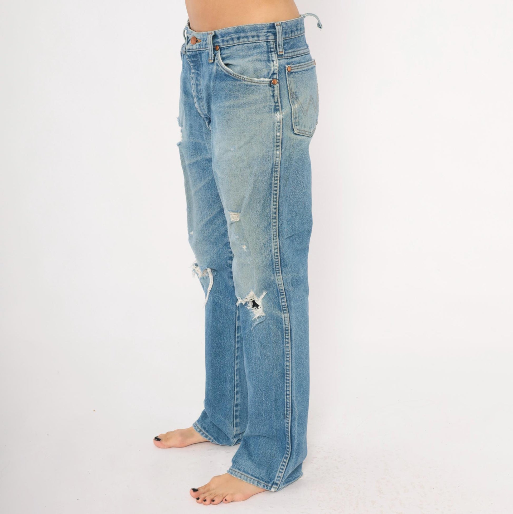 90s Wrangler Jeans Light Wash Distressed Straight Leg Cotton Extra Large XL