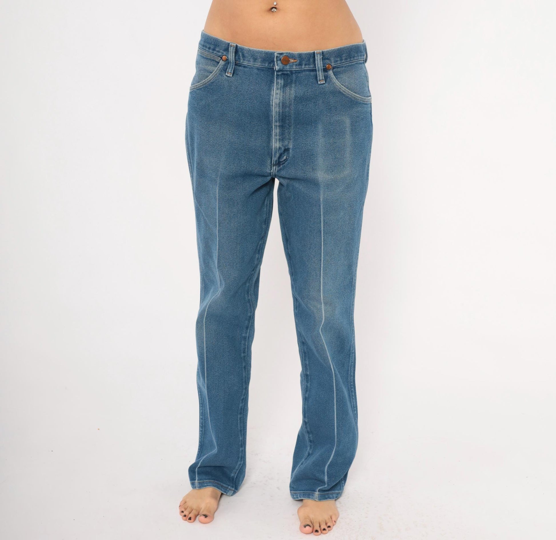 90s Wrangler Straight Leg Jeans Medium Wash Denim Blue Cotton 35 x 32