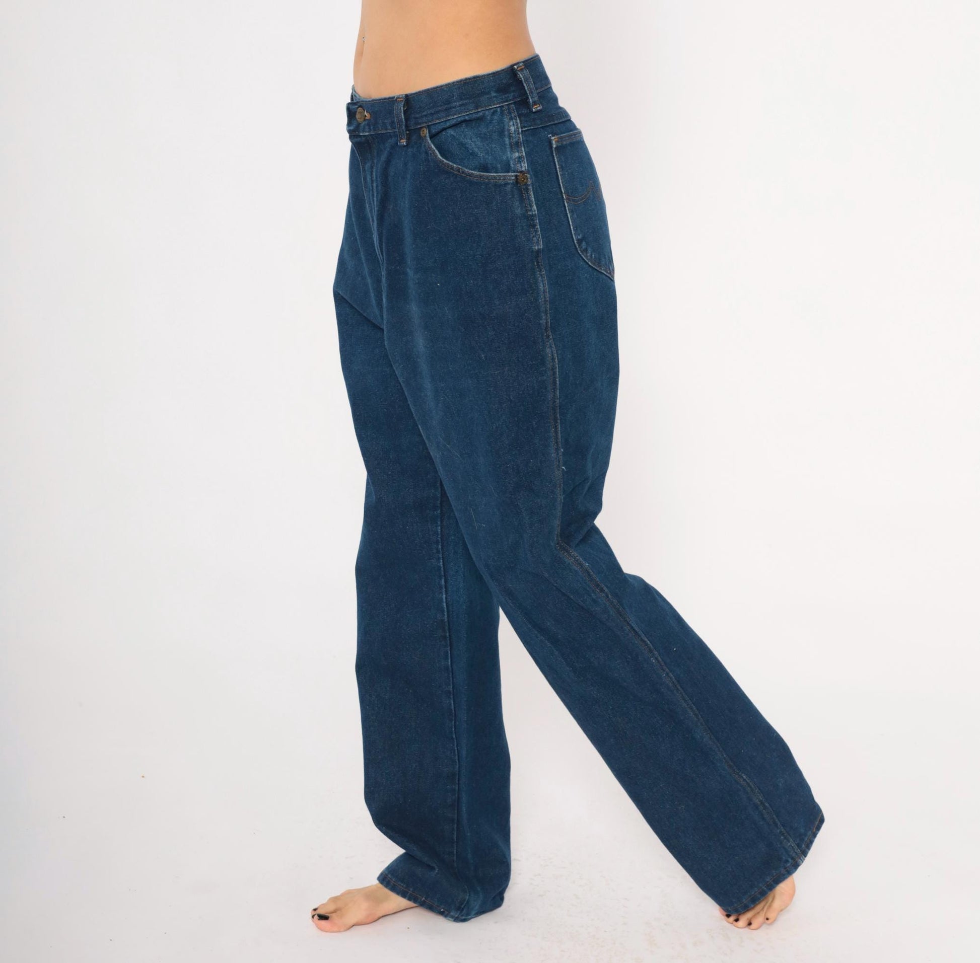 Wrangler Dark Indigo High Rise Straight Leg Jeans 80s Vintage 32x32