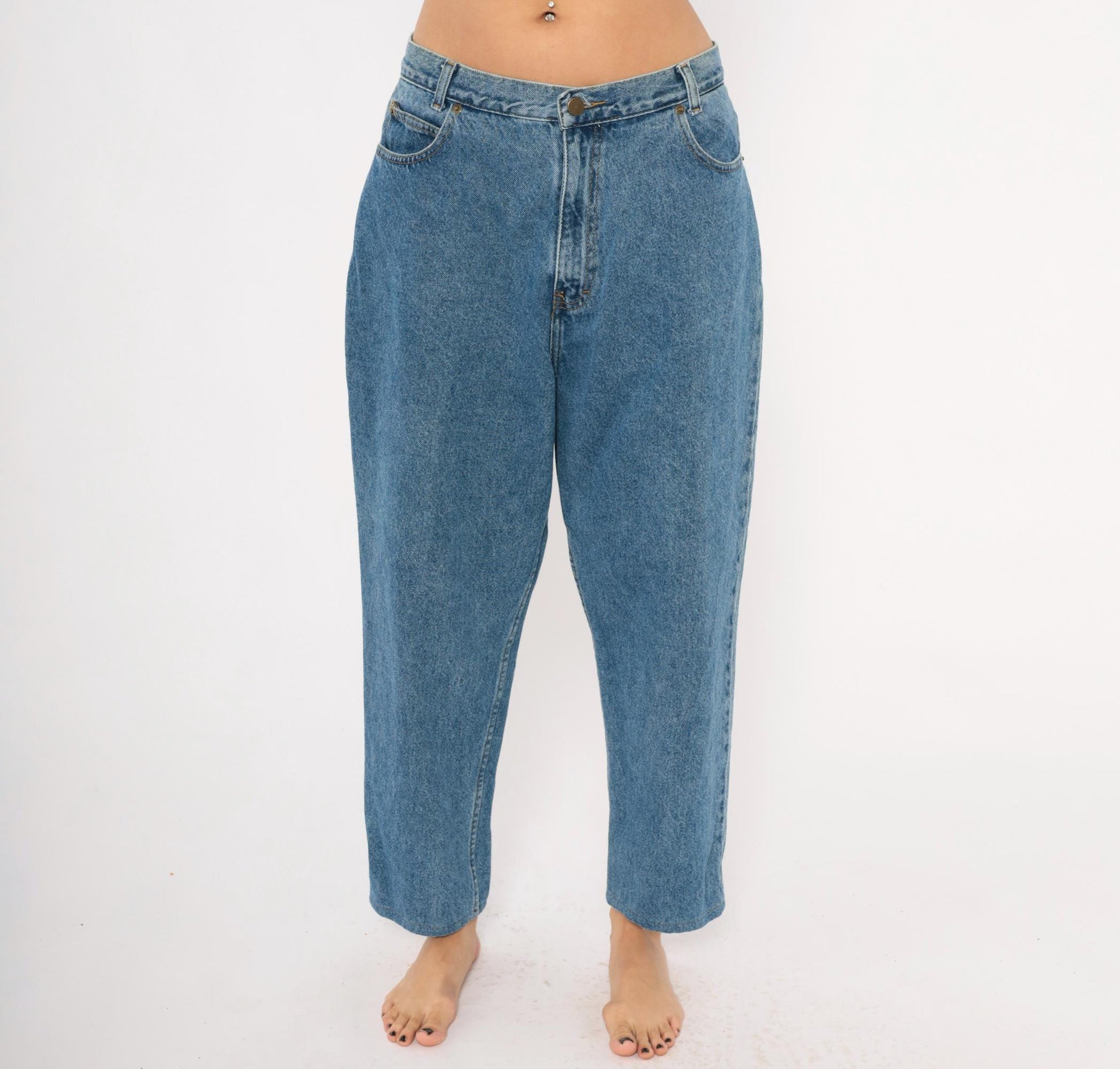 90s Fresno High Waisted Tapered Jeans Stonewash Blue Cotton 33x25