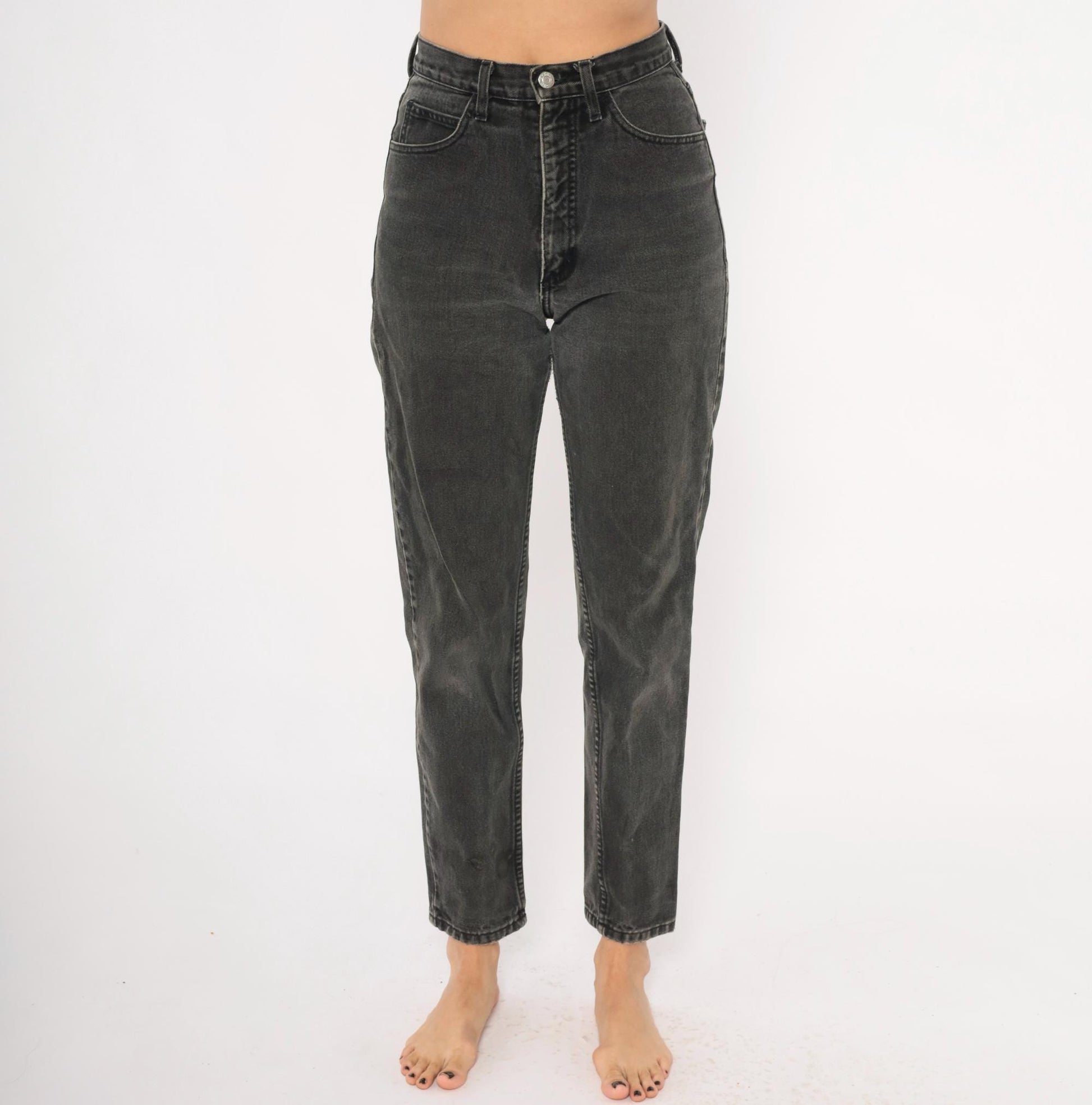 Guess High Waisted Jeans 90s Faded Black Denim Tapered Straight Leg Small