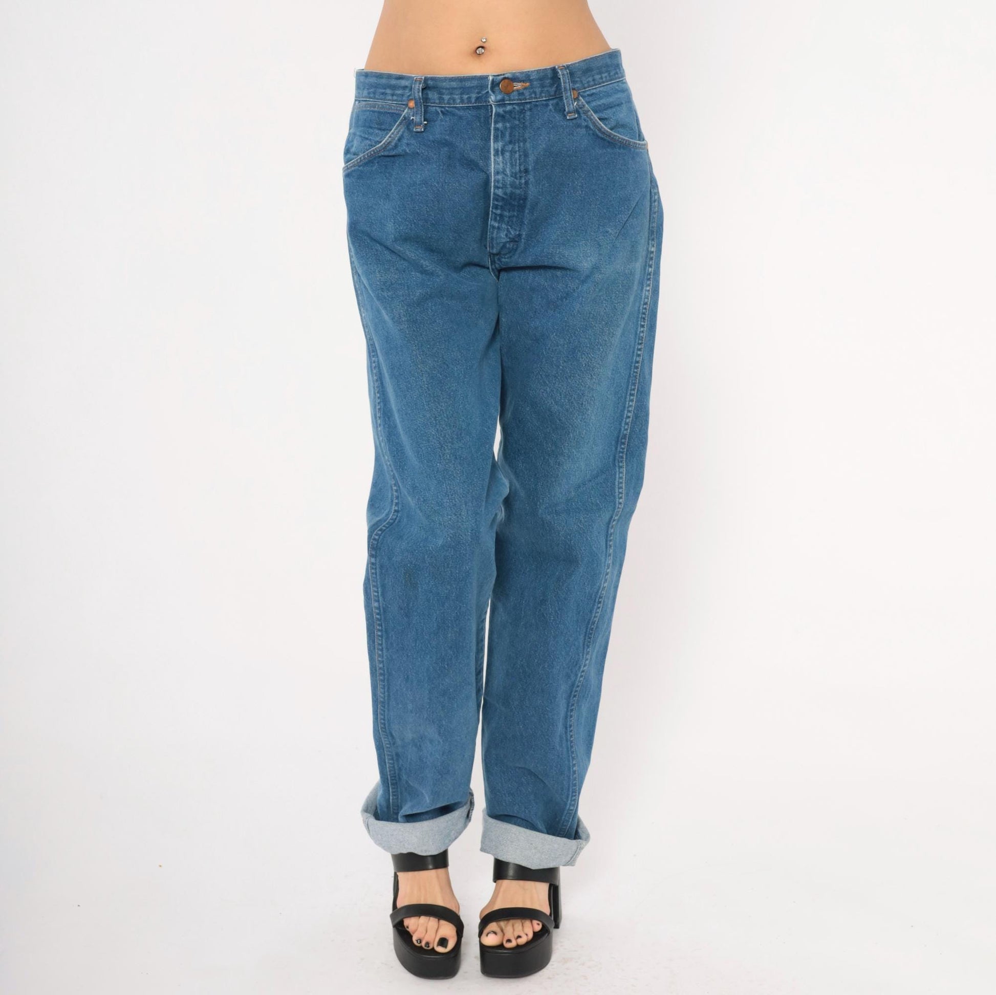 90s Wrangler Mom Jeans High Waist Straight Leg Blue Denim 35x36