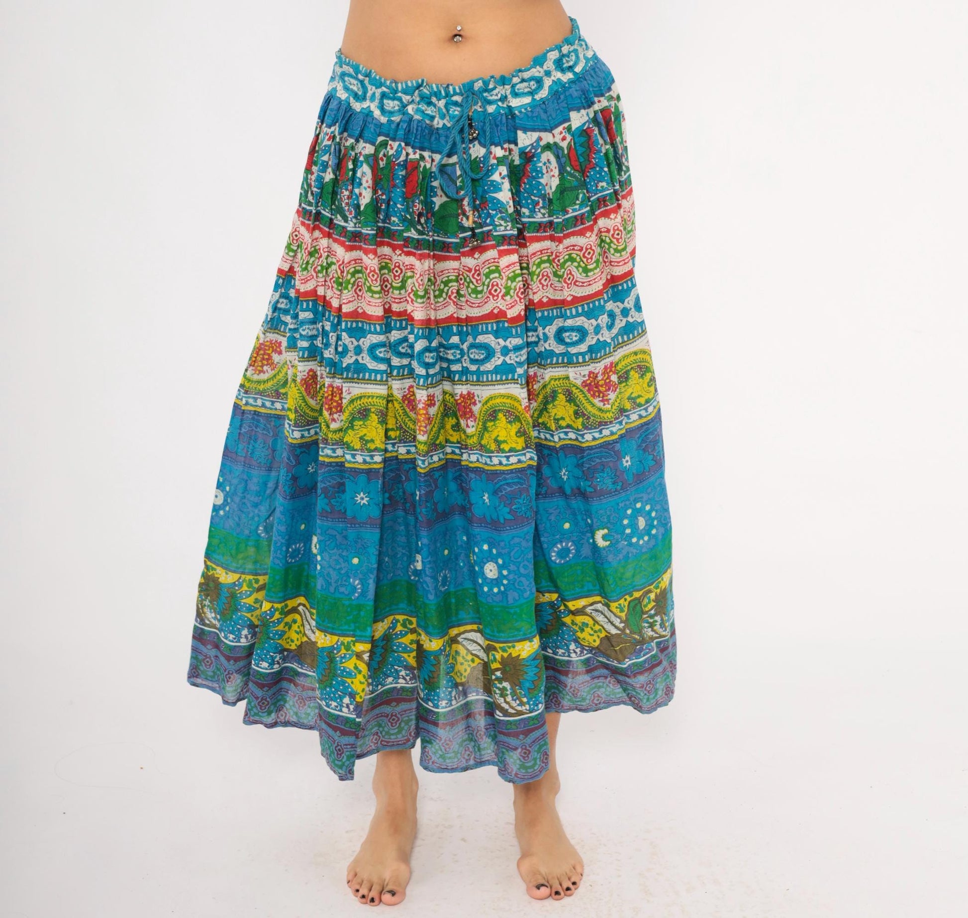 90s Anabell Tiered Maxi Skirt Cobalt Blue Paisley Floral Gauze Extra Large XXL