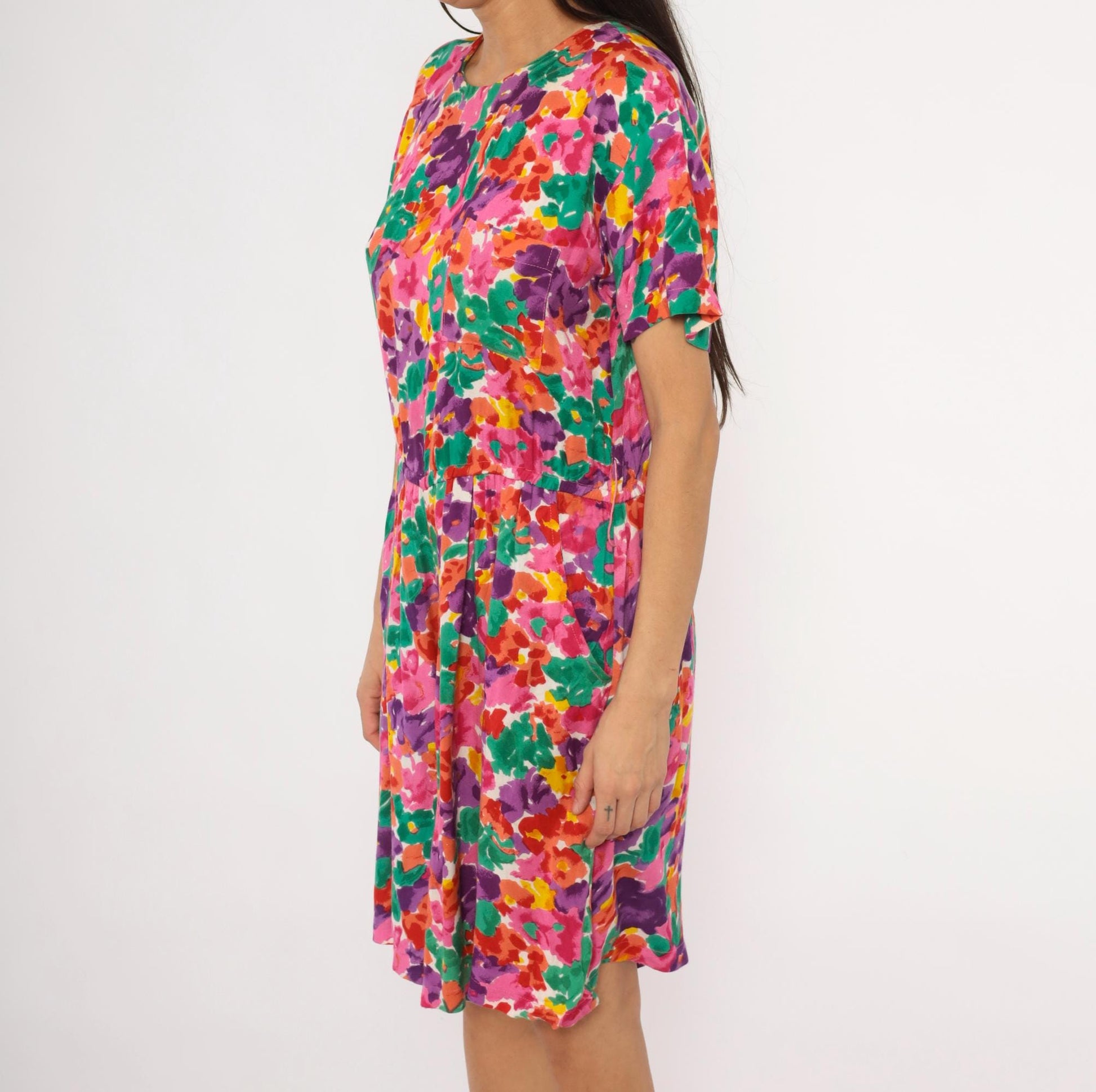 90s S.Roberts Watercolor Floral Romper Pink Purple Green Small