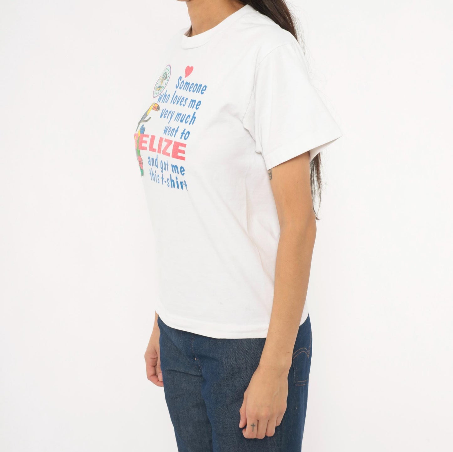 Y2K Belize Souvenir Tee Toucan Graphic White Cotton Small S