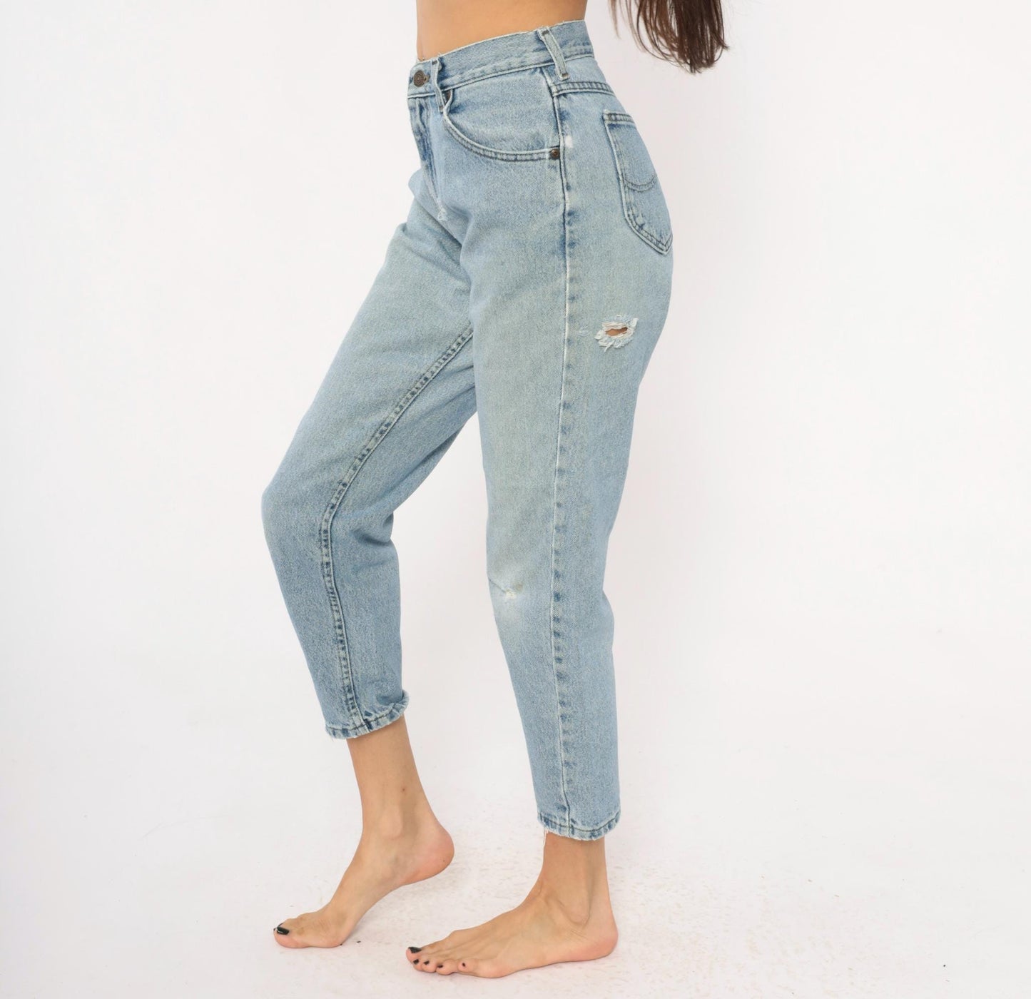 90s Lee Mom Jeans Light Wash High Waisted Tapered Denim Petite Small
