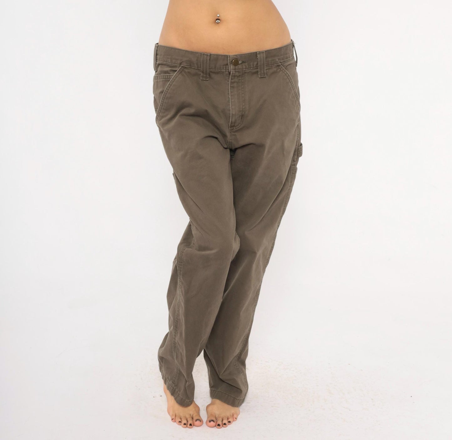 90s Carhartt Carpenter Pants Olive Cotton Straight Leg Workwear 34 x 30
