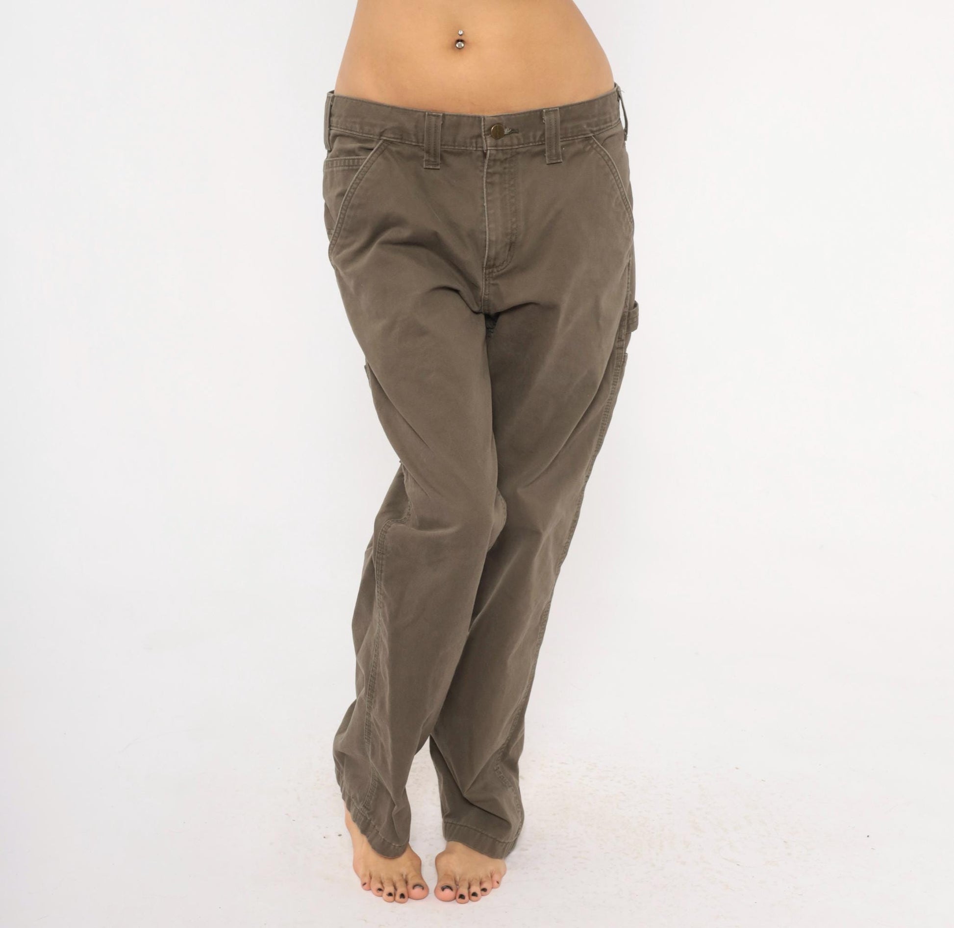 90s Carhartt Carpenter Pants Olive Cotton Straight Leg Workwear 34 x 30