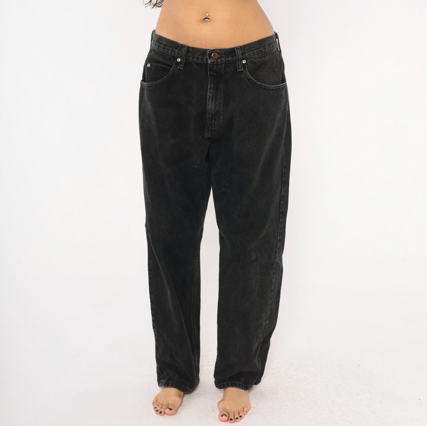 Wrangler Black Faded Denim Jeans High Rise Straight Leg 2000s Large L