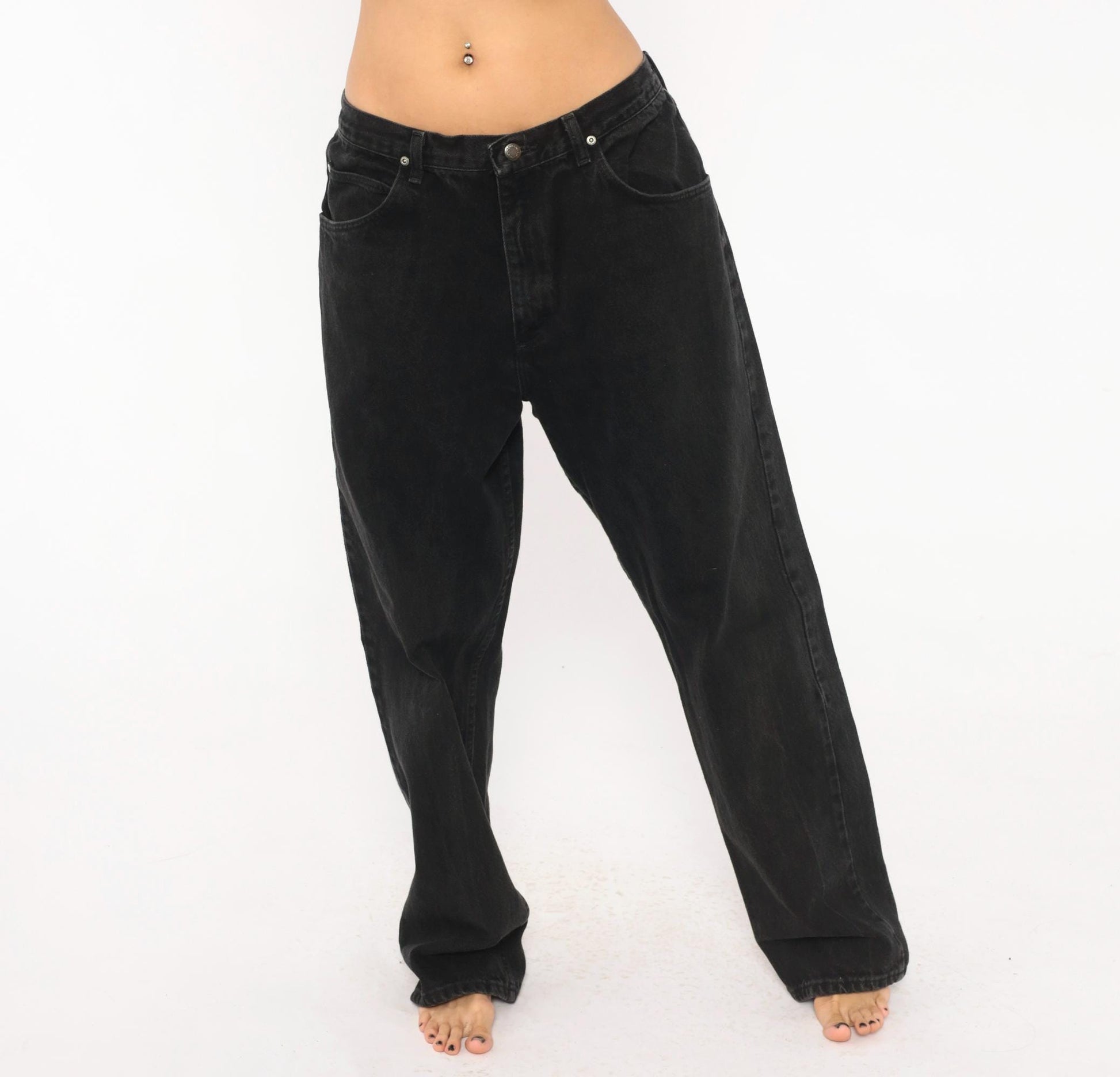 2000s Wrangler Black Denim Jeans Relaxed Fit Straight Leg Cotton 36 x 33