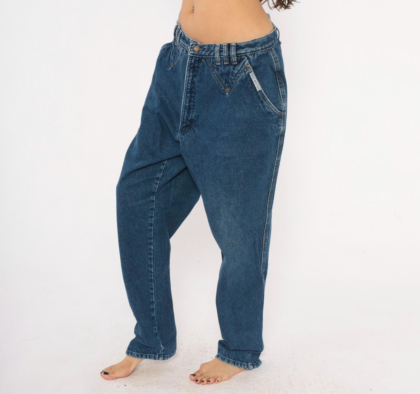 90s Rocky Mountain High Waisted Denim Jeans Cobalt Blue Tapered Straight Leg 34x31
