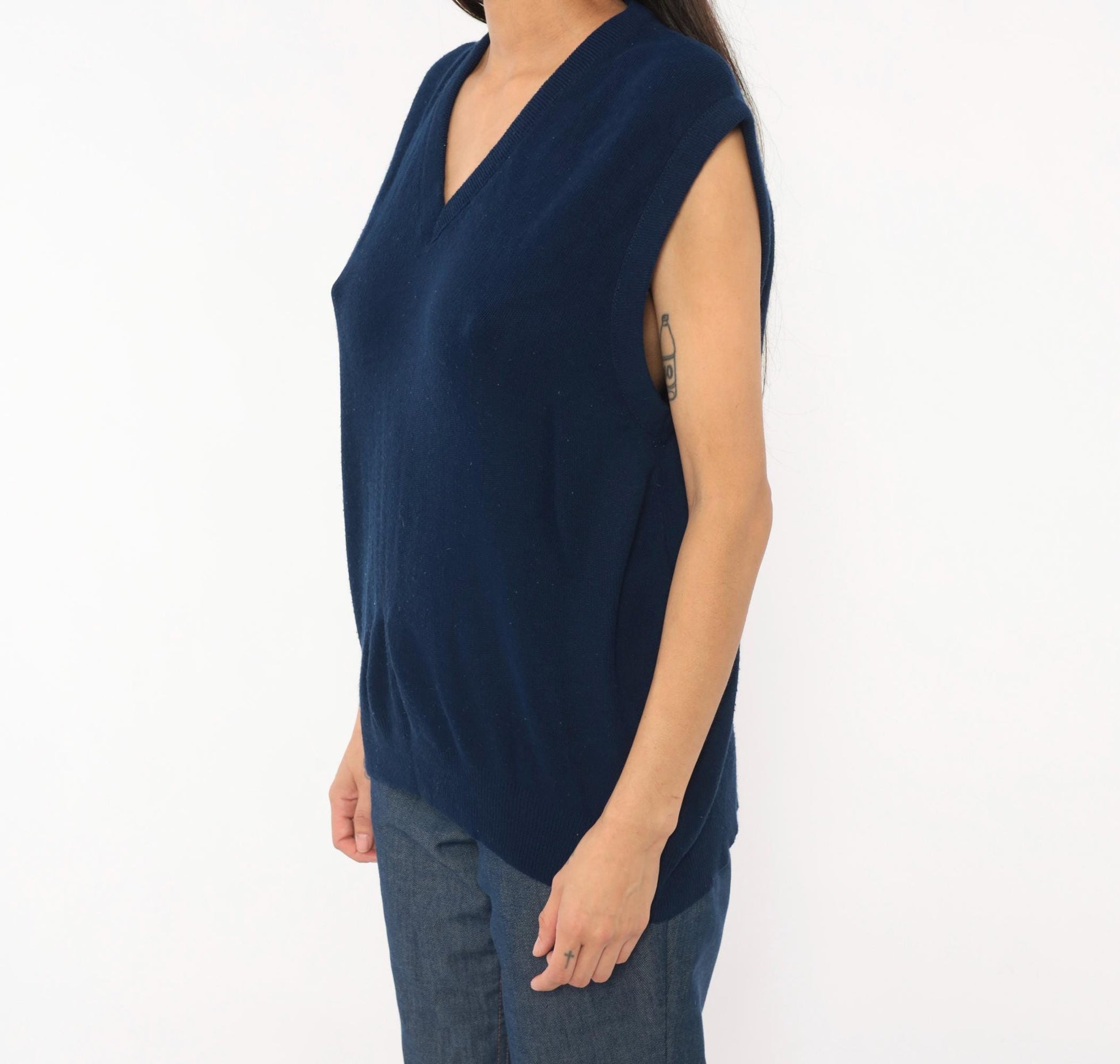 80s Janzen Navy Sweater Vest V-Neck Knit Sleeveless Pullover Extra Large XL