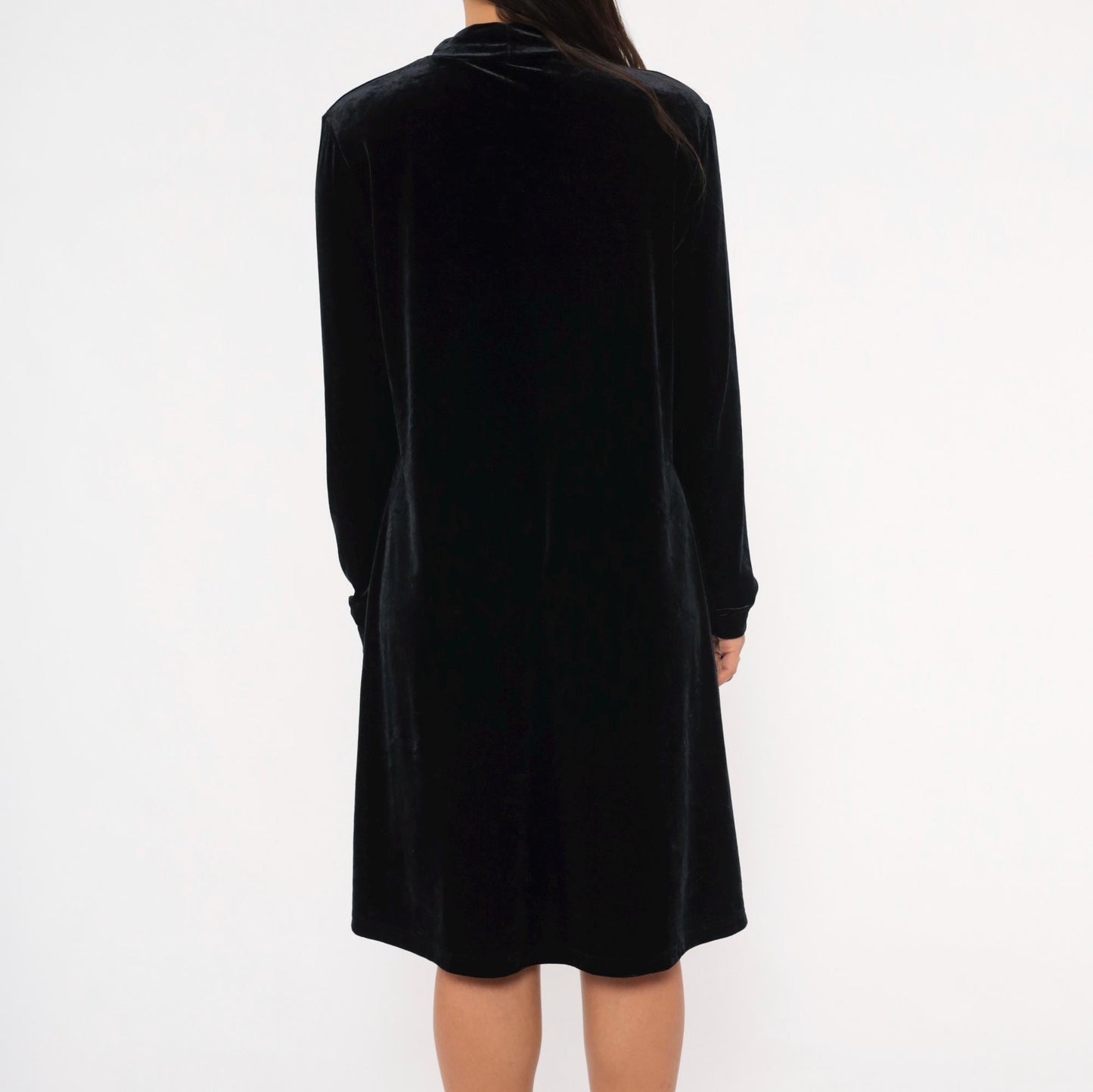 90s Jacqueline Ferrar Black Velvet Swing Dress Mock Neck Long Sleeve Large L