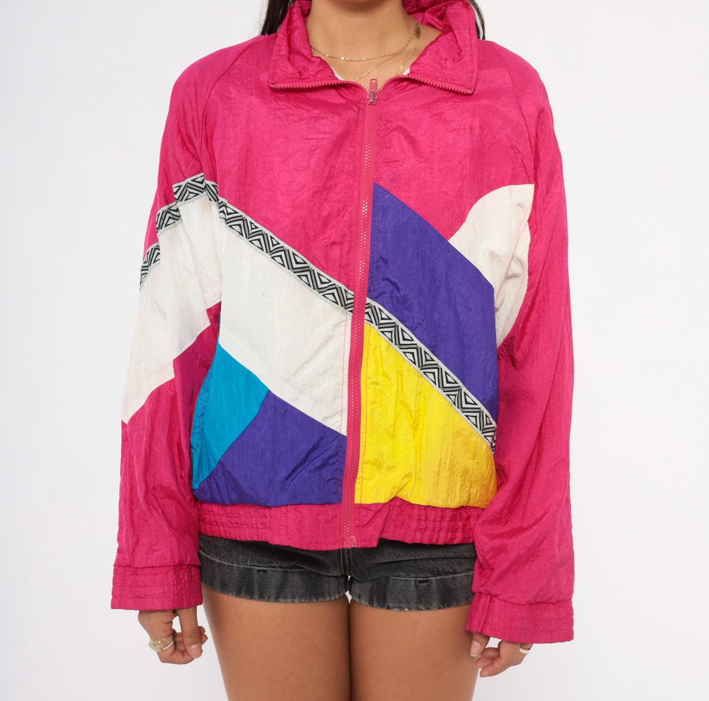 90s Longstreet Colorblock Windbreaker Hot Pink Purple Yellow Teal Small