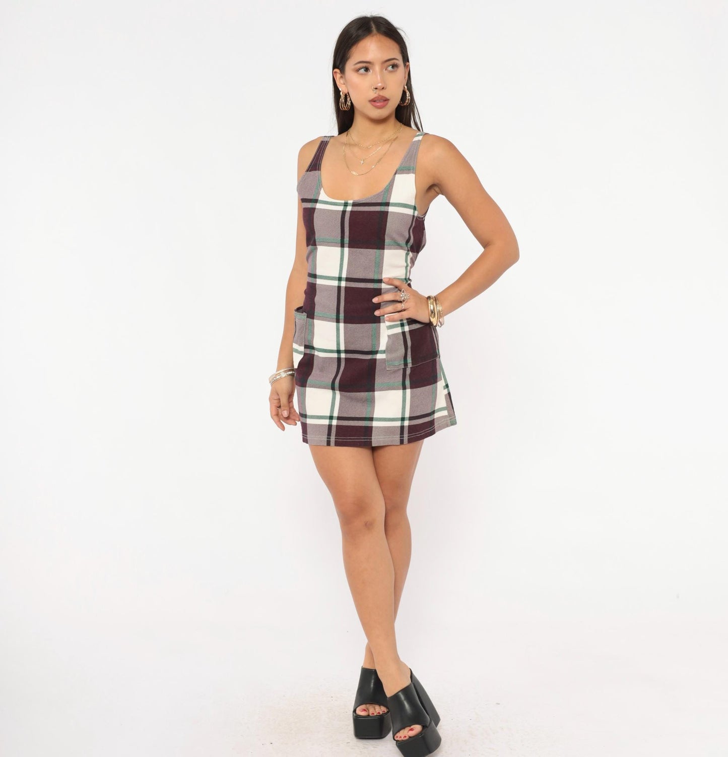 90s In Charge Plaid Mini Dress Burgundy Tartan Tank Small S