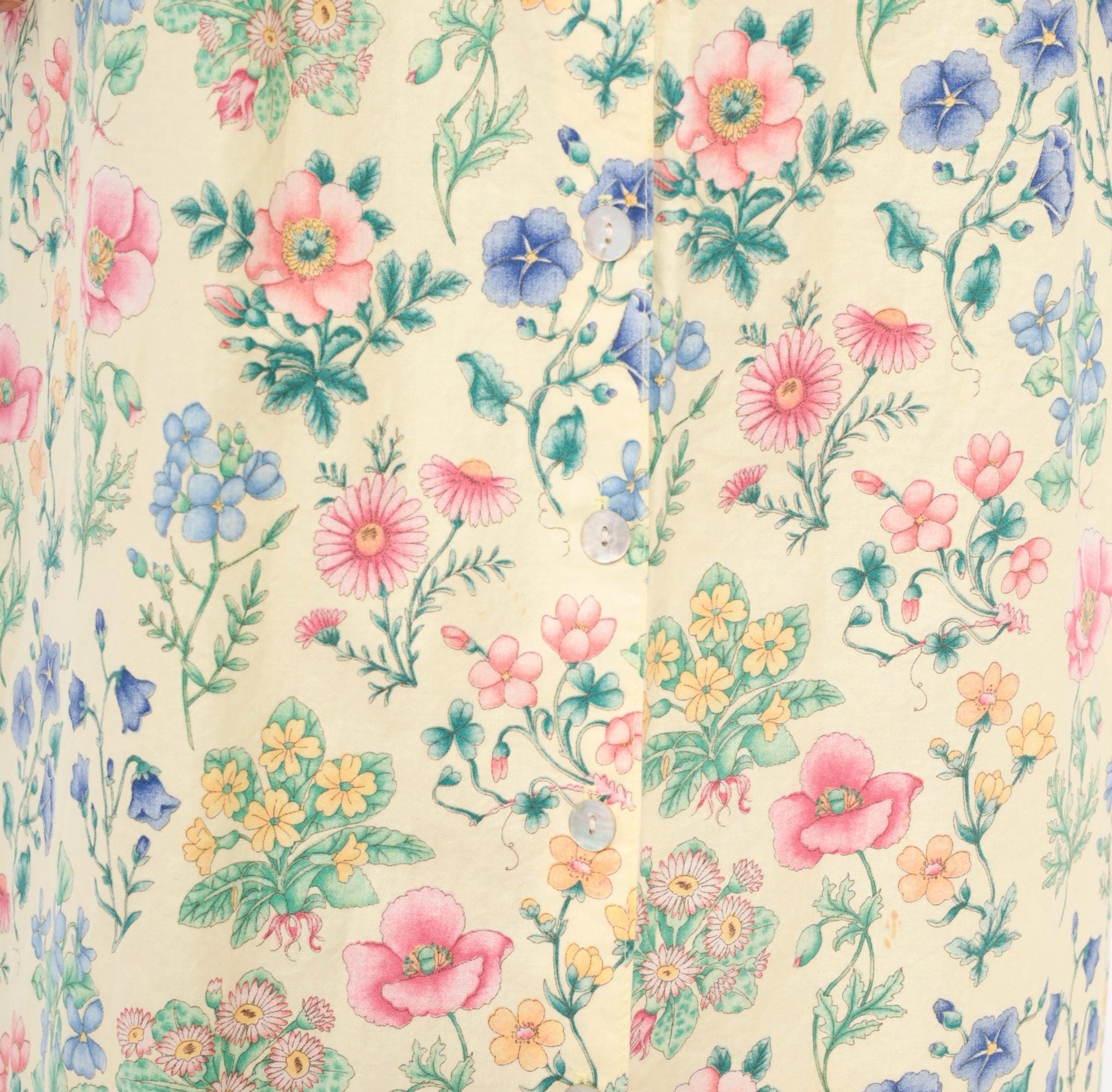 90s Faith Mountain Company Botanical Midi Dress Butter Yellow Floral V-Neck Small