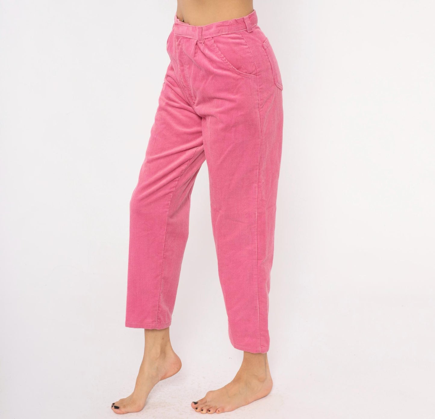 90s Sears Pretty Plus Pink Corduroy Tapered Trousers High Waist Pleated Small
